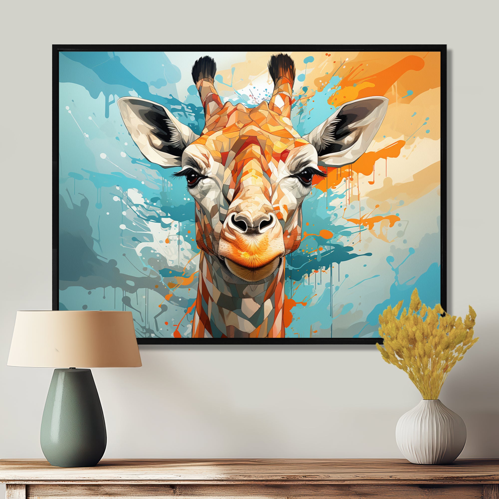 Giraffe Elegant Geometric - Giraffe Large Canvas Wall Art
