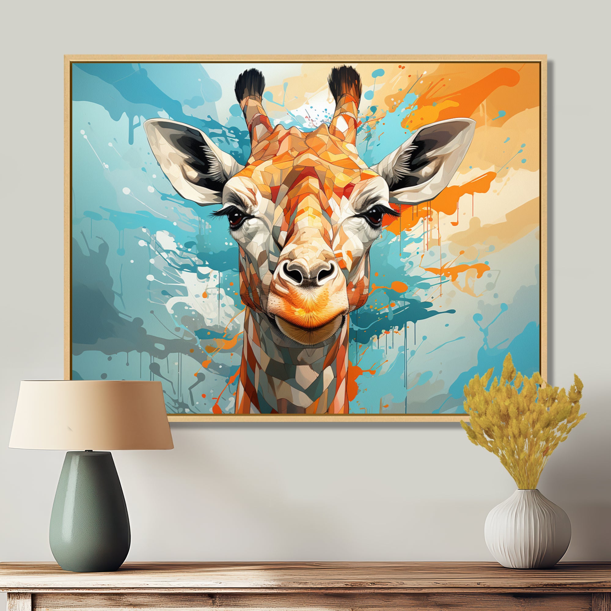 Giraffe Elegant Geometric - Giraffe Large Canvas Wall Art