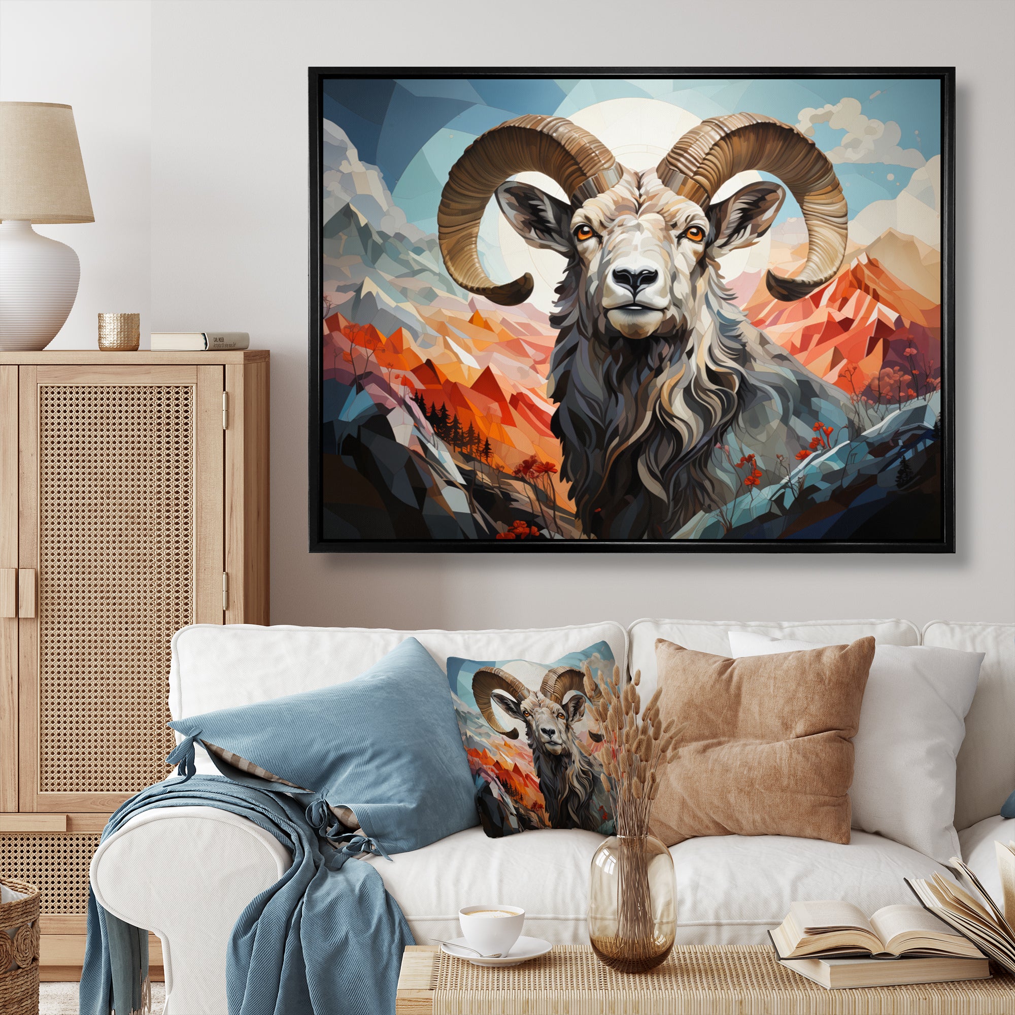 Goat Mountain Guardian Geometric - Gray Goat Wall Art