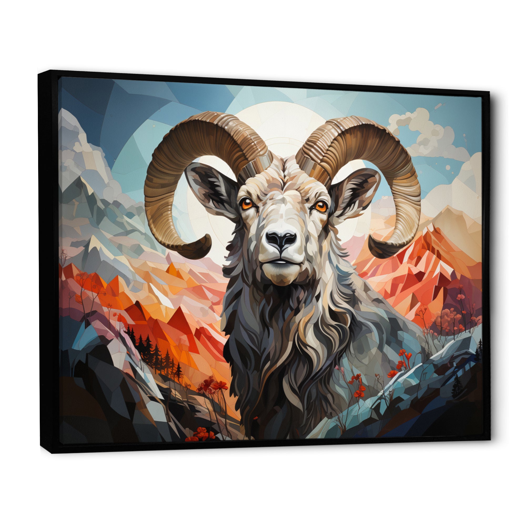 Goat Mountain Guardian Geometric - Gray Goat Wall Art