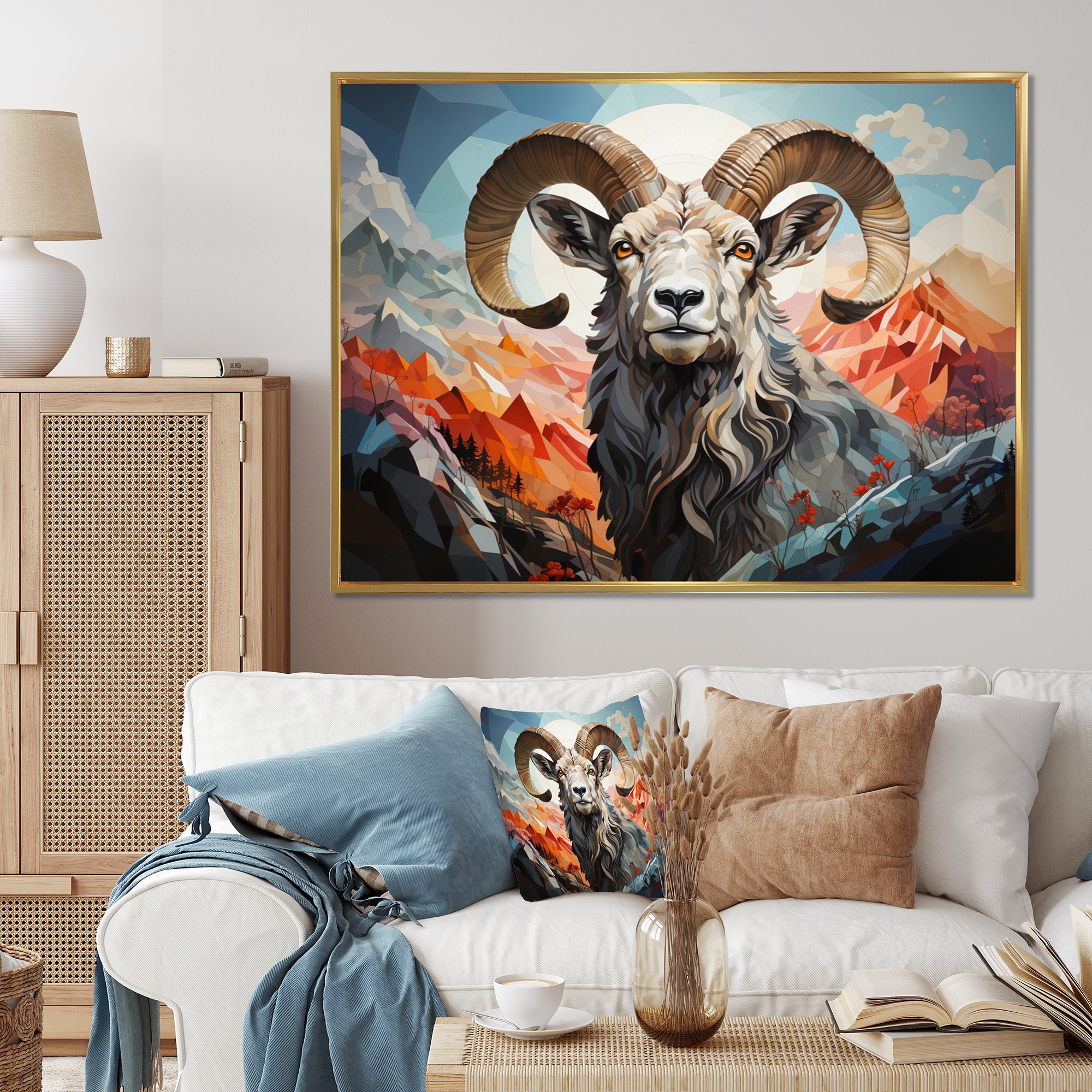 Goat Mountain Guardian Geometric - Gray Goat Wall Art