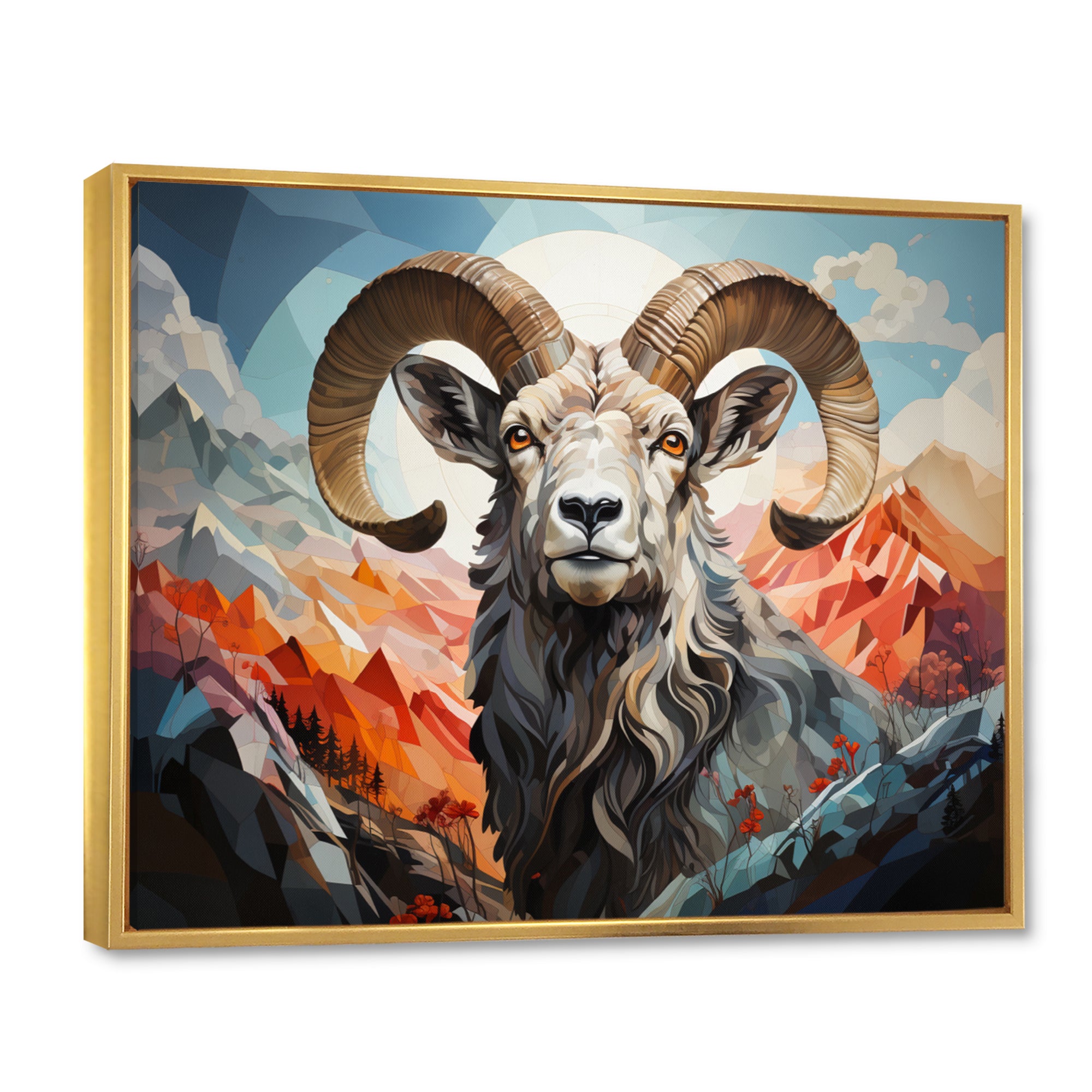 Goat Mountain Guardian Geometric - Gray Goat Wall Art
