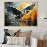 Teal Yellow Heron Elegance Unveiled Pointillism - Heron Wall Decor