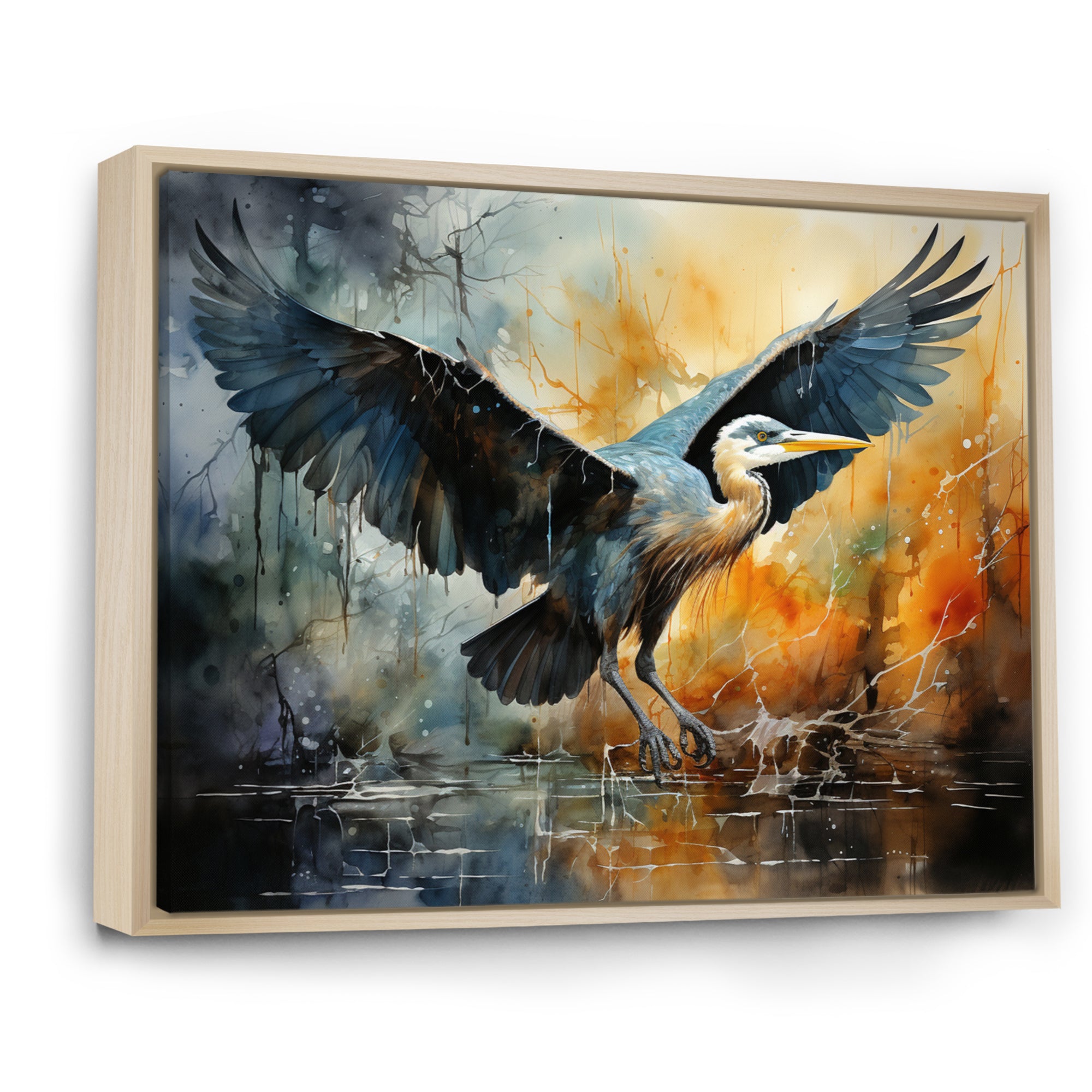 Teal Yellow Heron Elegance Unveiled Pointillism - Heron Wall Decor