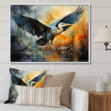 Teal Yellow Heron Elegance Unveiled Pointillism - Heron Wall Decor