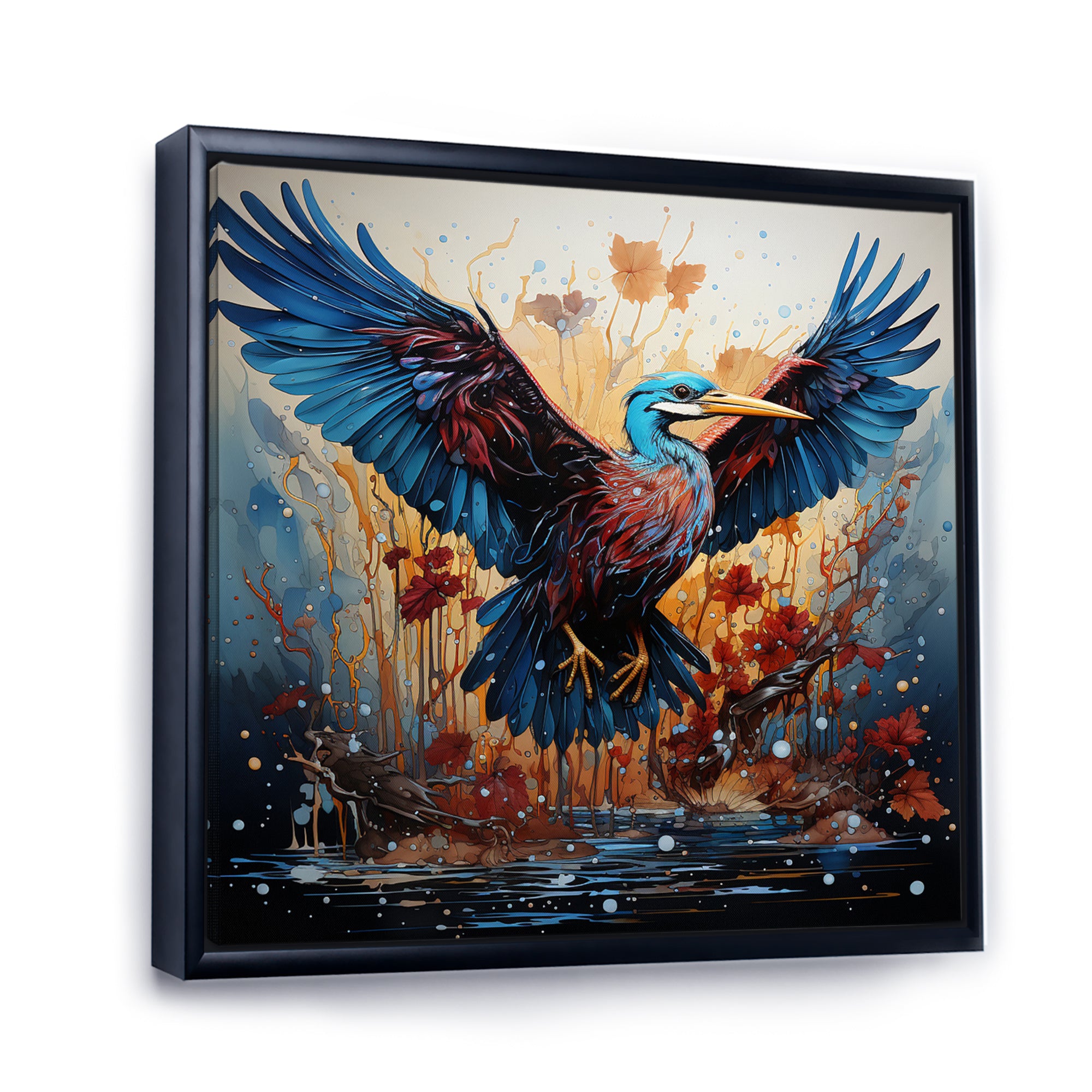 Heron Majestic Wings Pointillism - Teal Heron Wall Art
