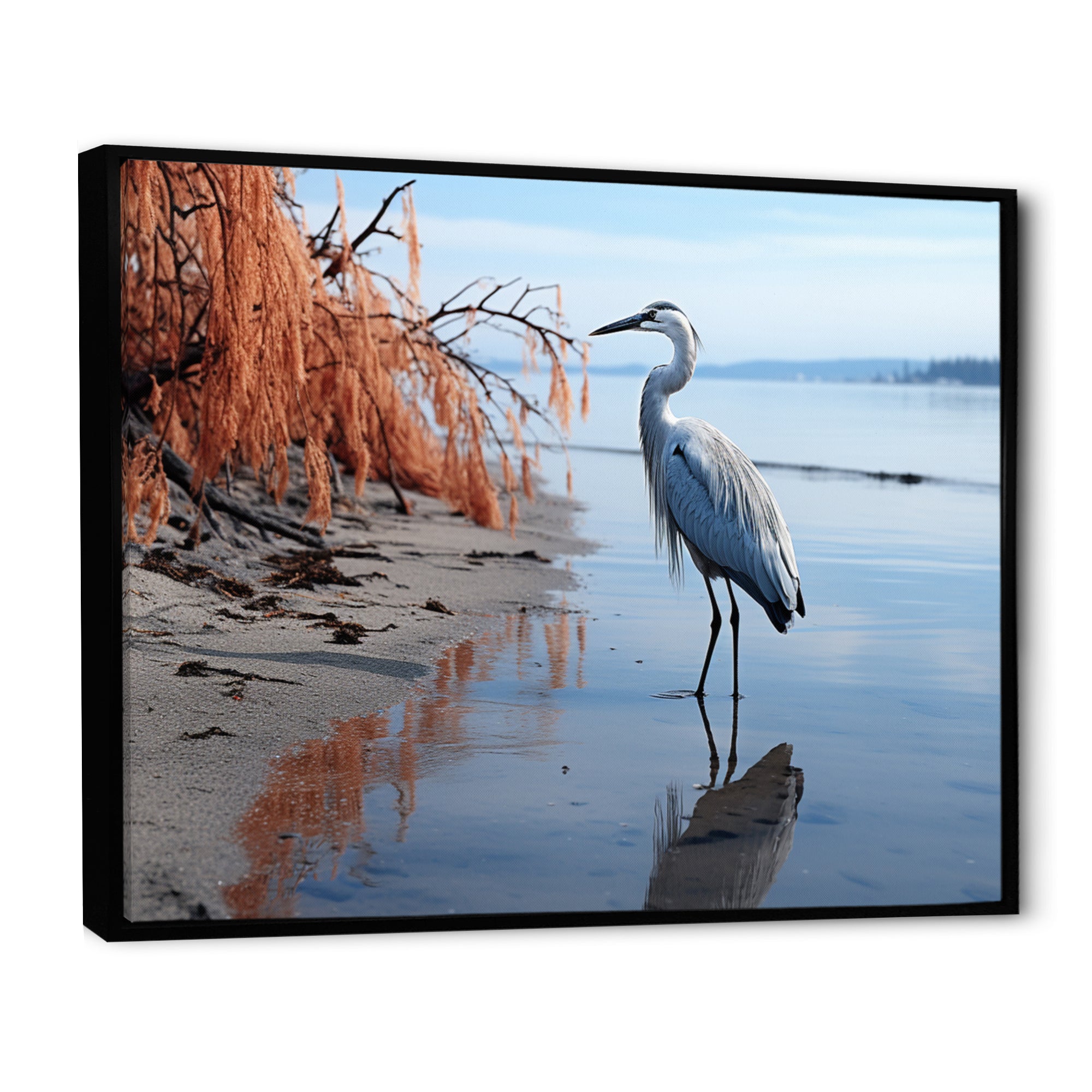 Heron Morning Stroll - Heron Framed Canvas Art