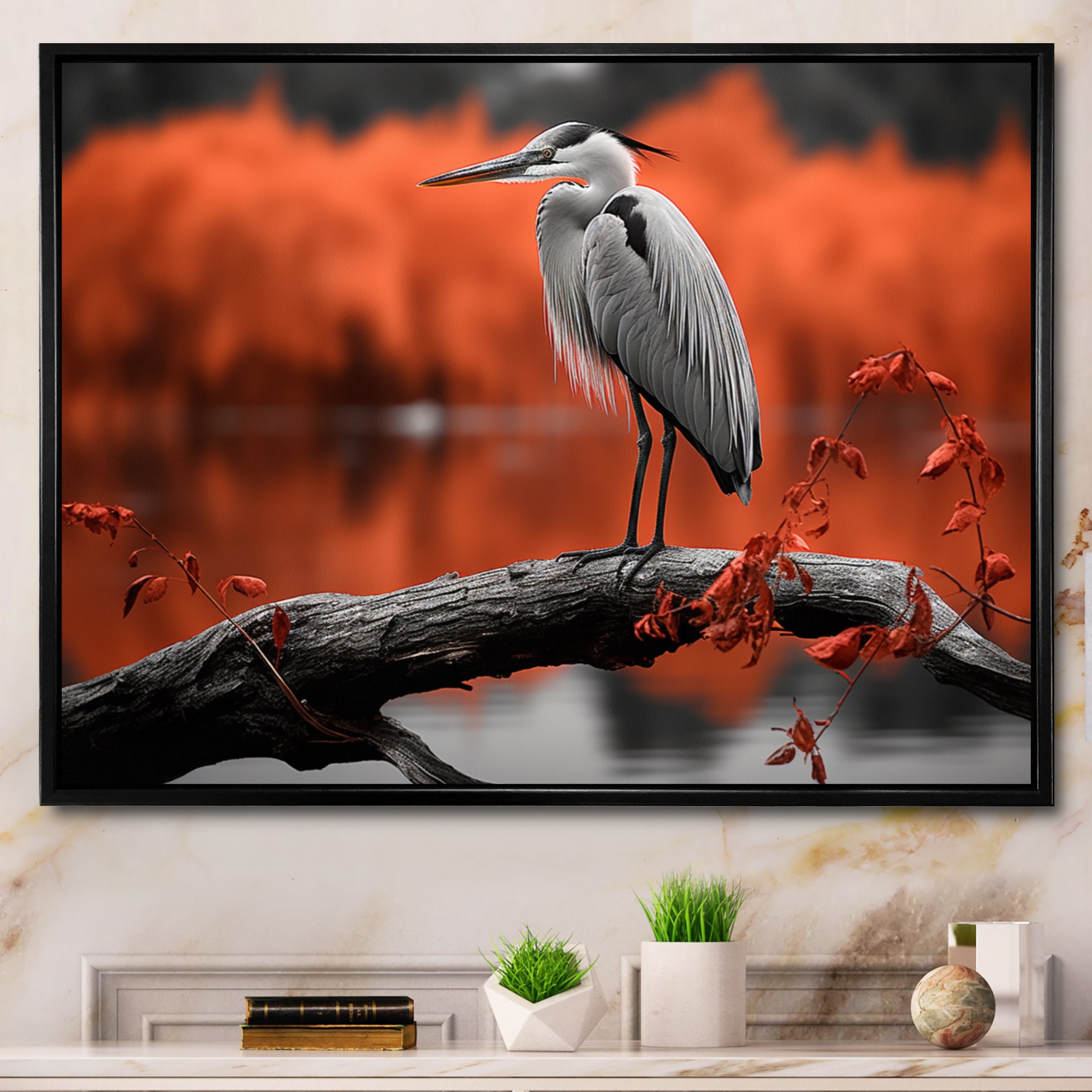 Heron Serenity In Monochrome - Heron Living Room Wall Art