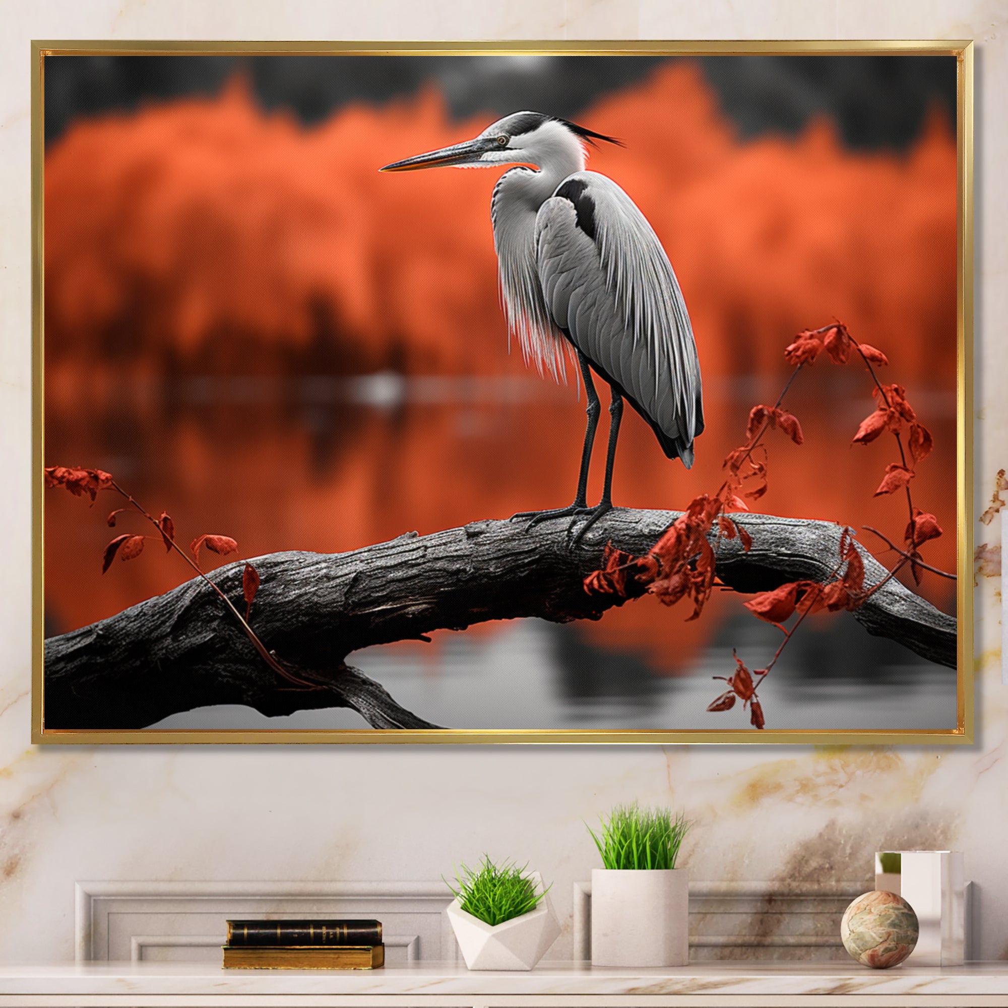 Heron Serenity In Monochrome - Heron Living Room Wall Art