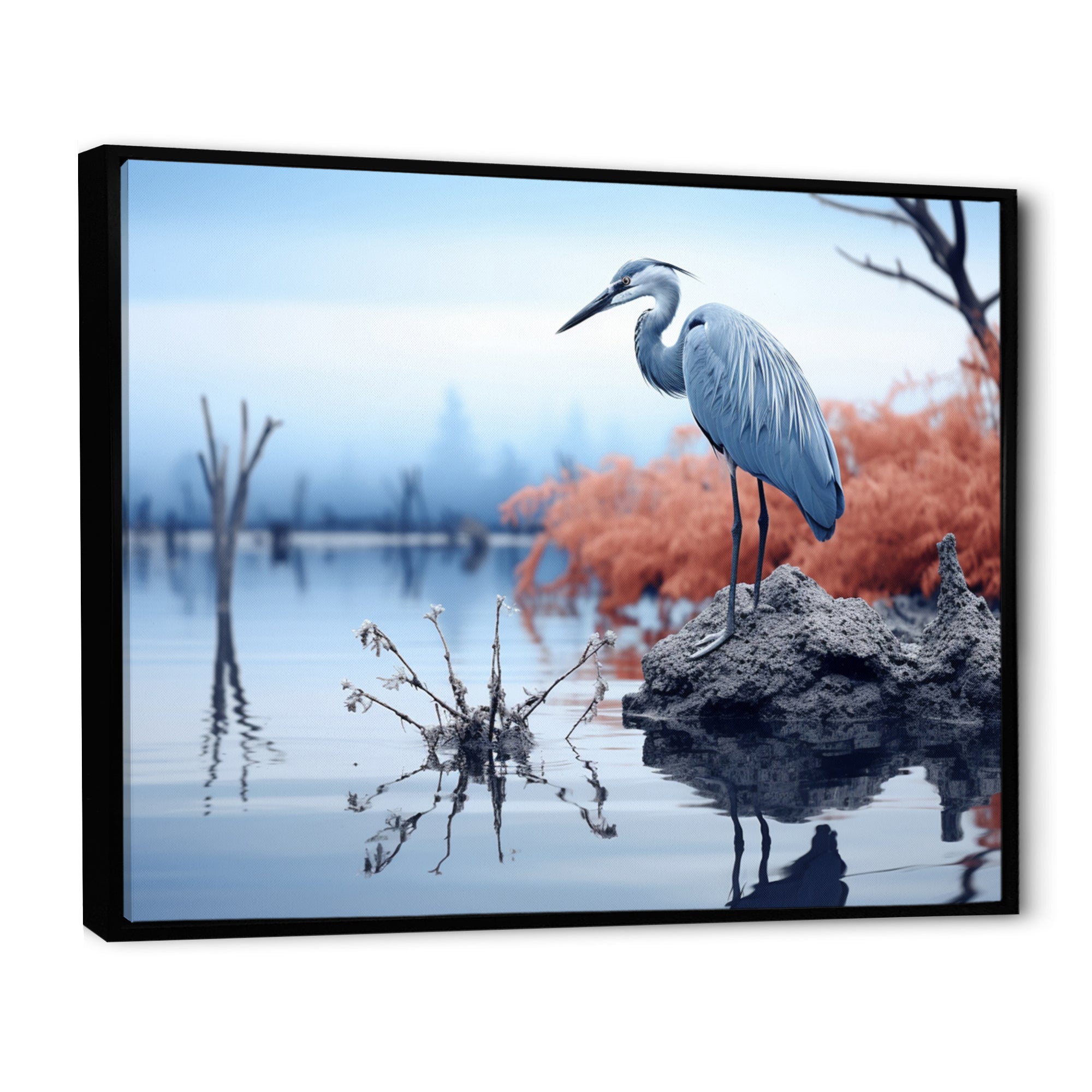 Heron Silent Waters Blue - Heron Canvas Wall Art