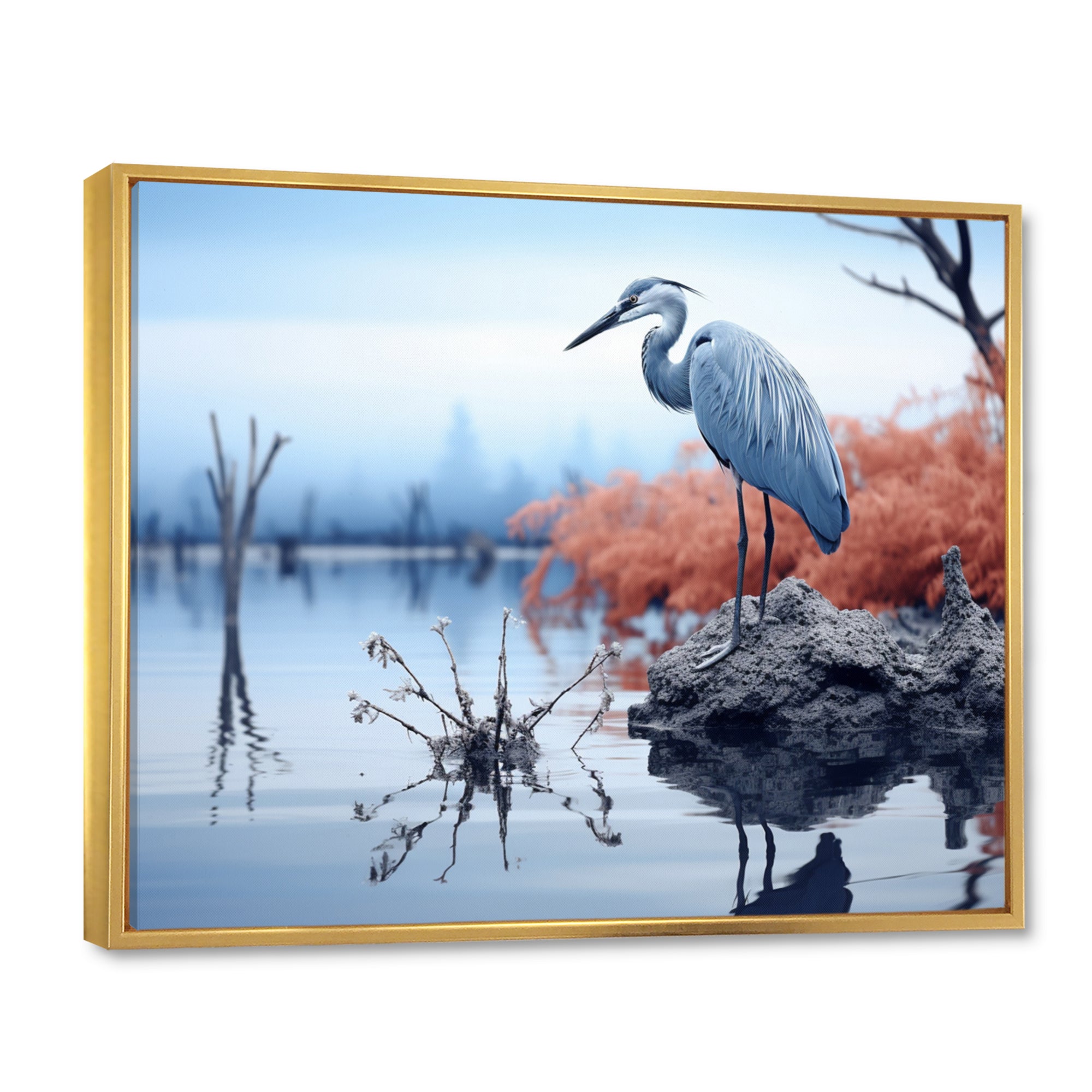 Heron Silent Waters Blue - Heron Canvas Wall Art