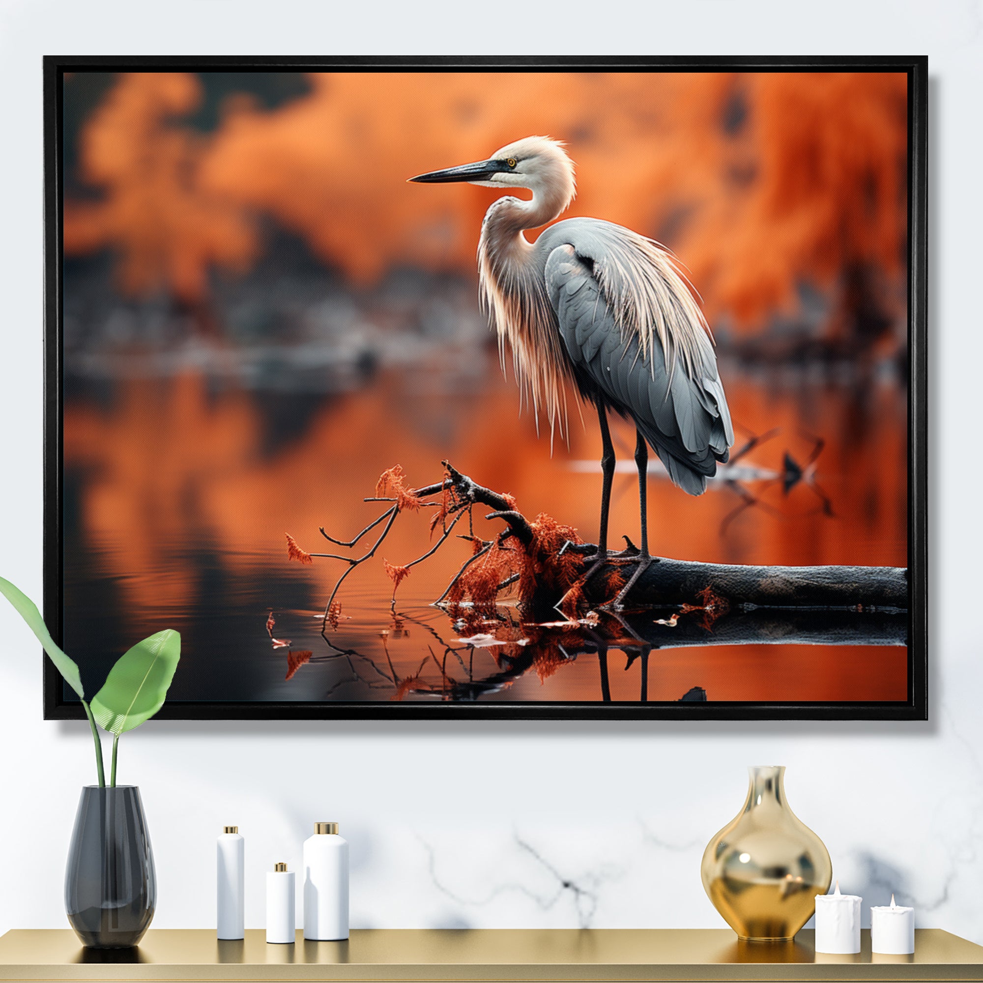 Grey Red Heron Solitude - Heron Wall Decor