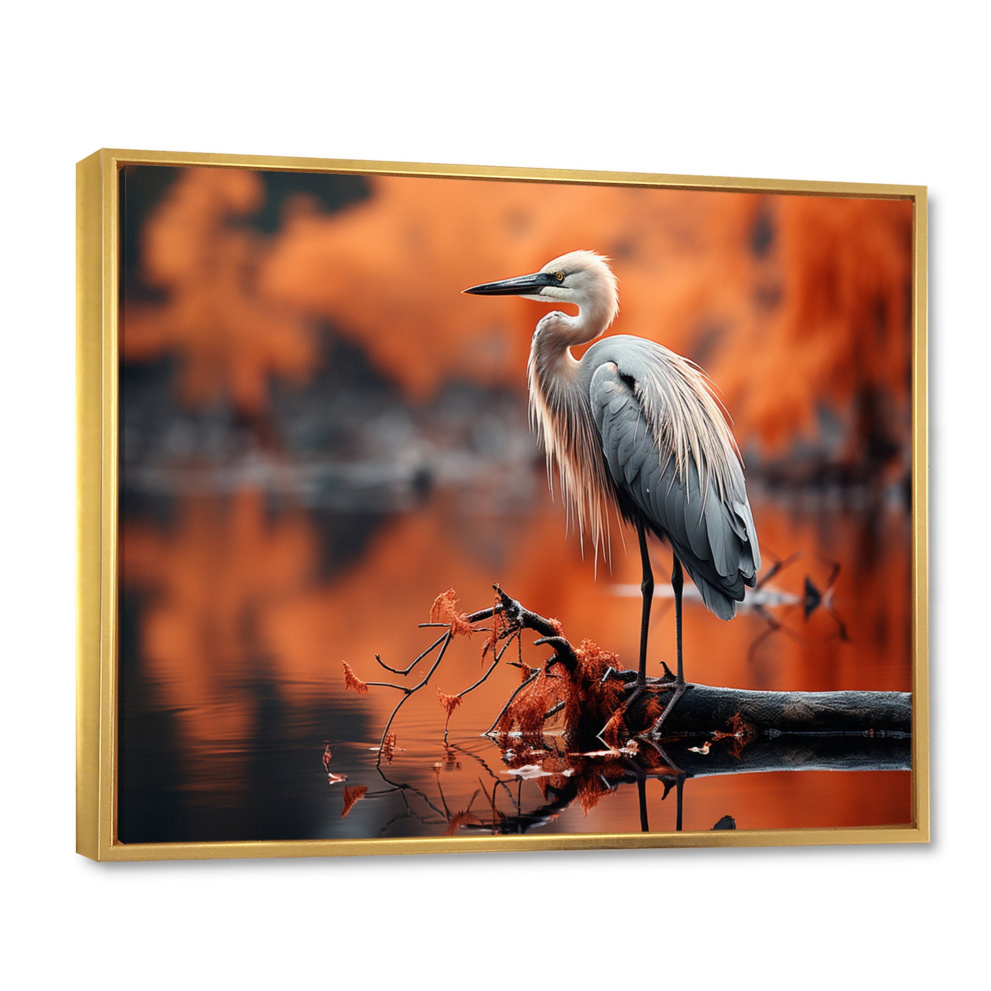 Grey Red Heron Solitude - Heron Wall Decor