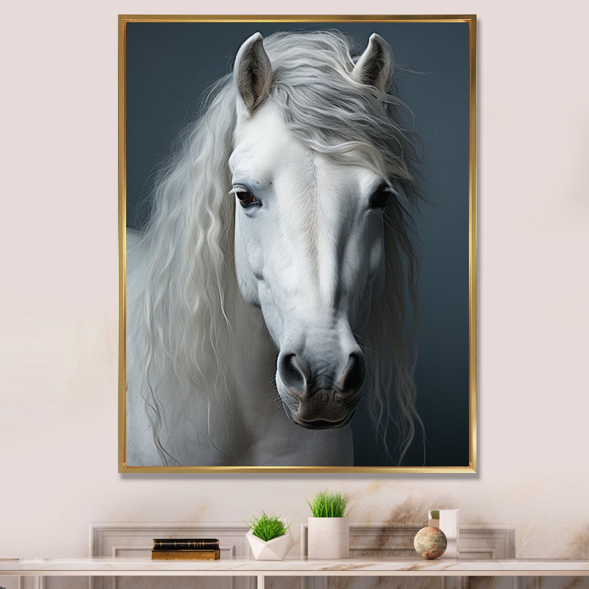 White Horse Crisp Monochrome - Horse Bedroom Wall Art