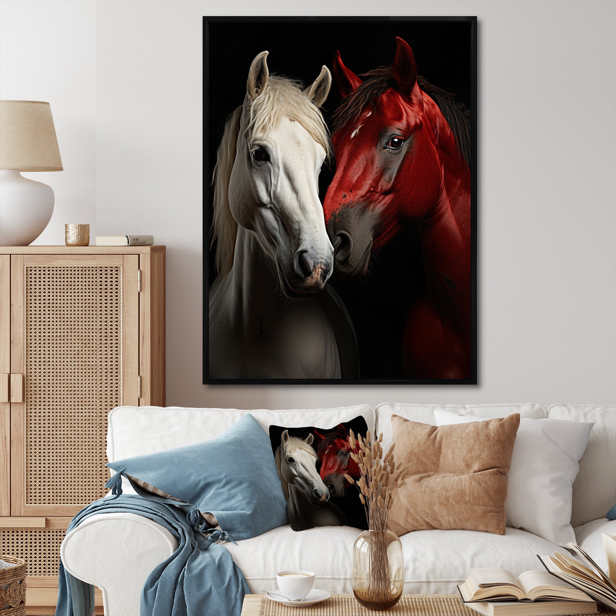 Red And White Horse Dynamic Duo - Horse Canvas Wall Art
