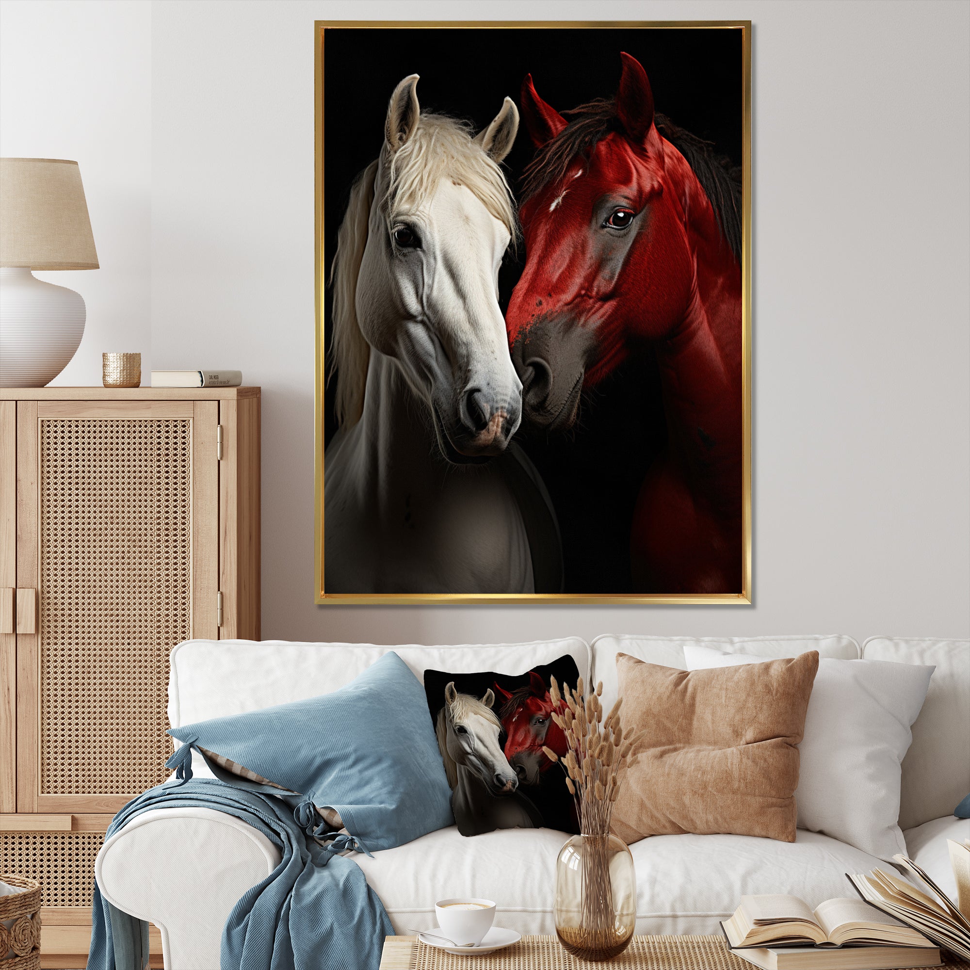 Red And White Horse Dynamic Duo - Horse Canvas Wall Art