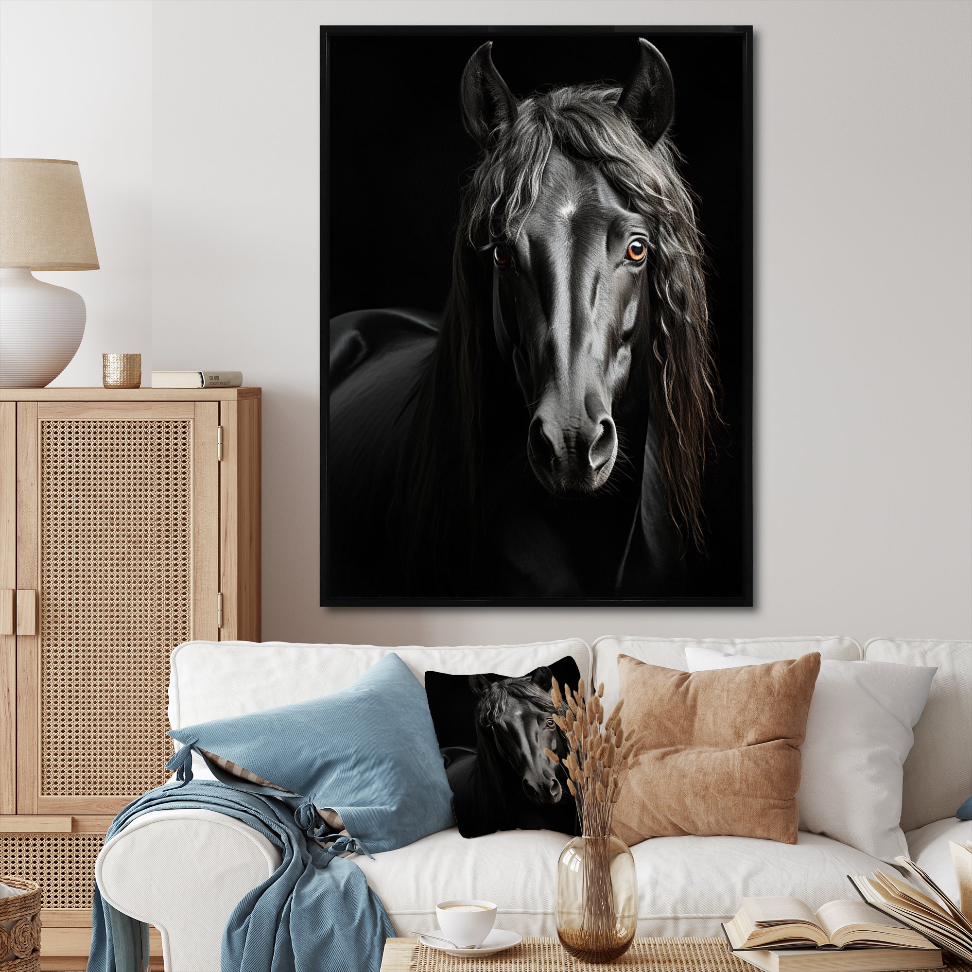 Black White Horse Portrait Vibrant - Horse Wall Decor