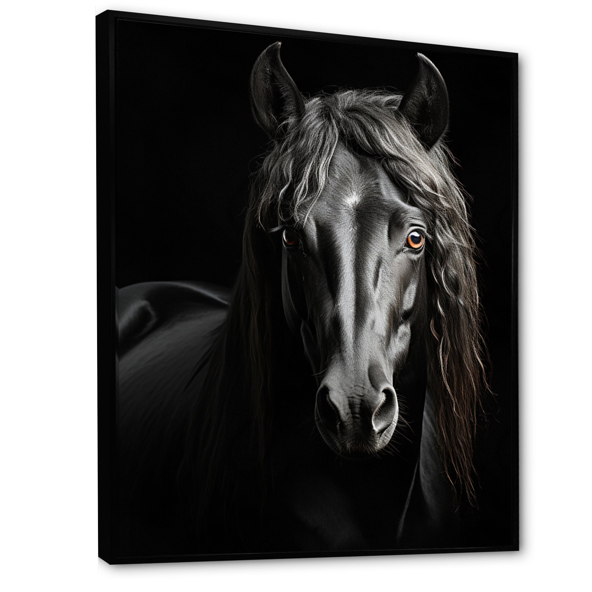 Black White Horse Portrait Vibrant - Horse Wall Decor