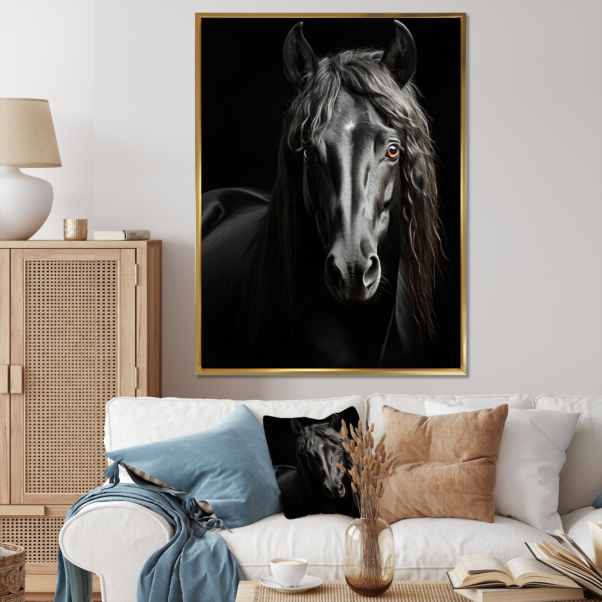 Black White Horse Portrait Vibrant - Horse Wall Decor