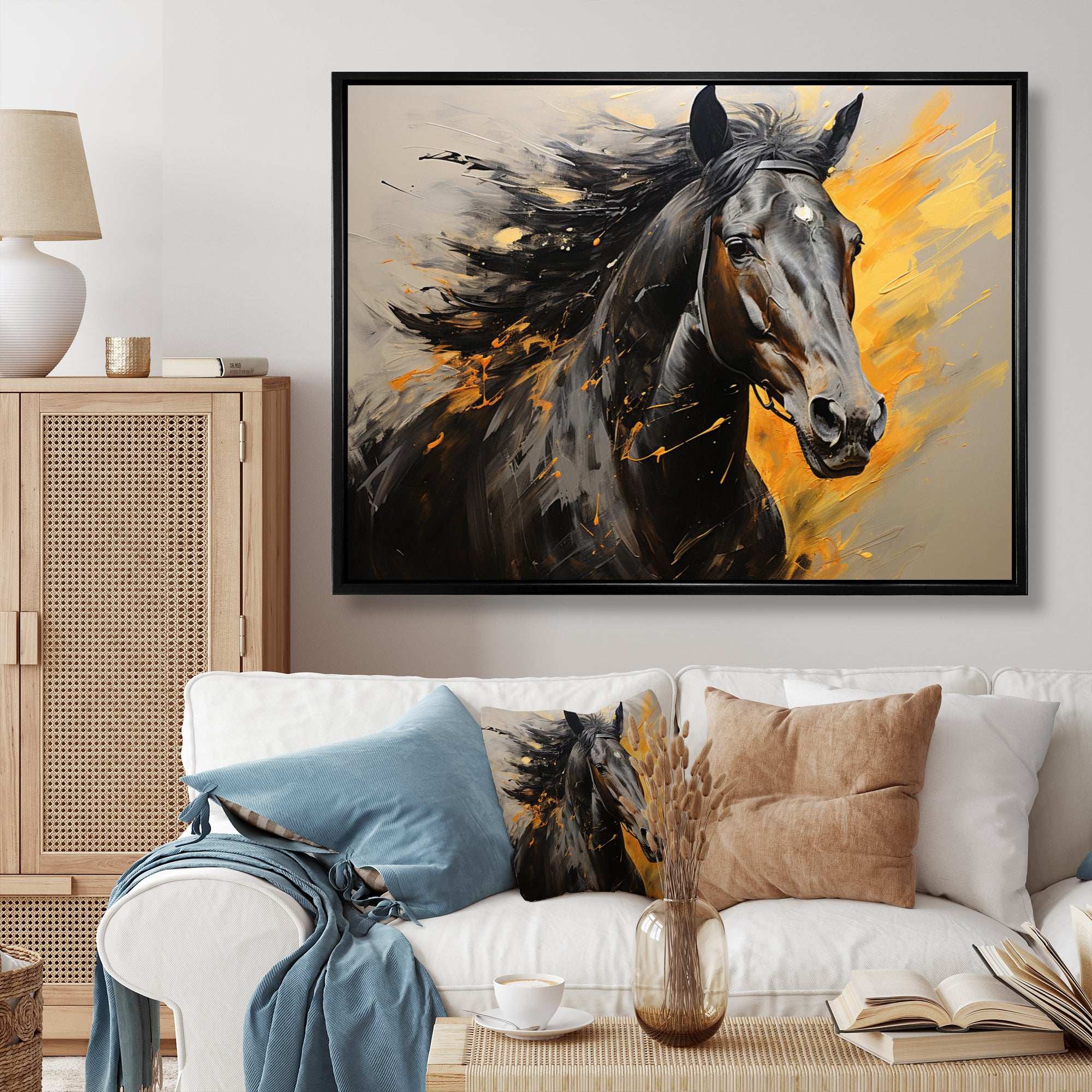 Yellow Black Horse Vibrant Yellow Equine - Yellow Horse Wall Art