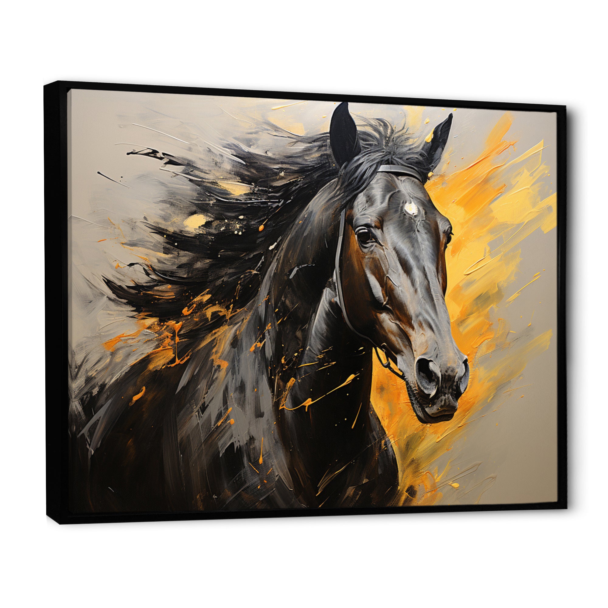 Yellow Black Horse Vibrant Yellow Equine - Yellow Horse Wall Art