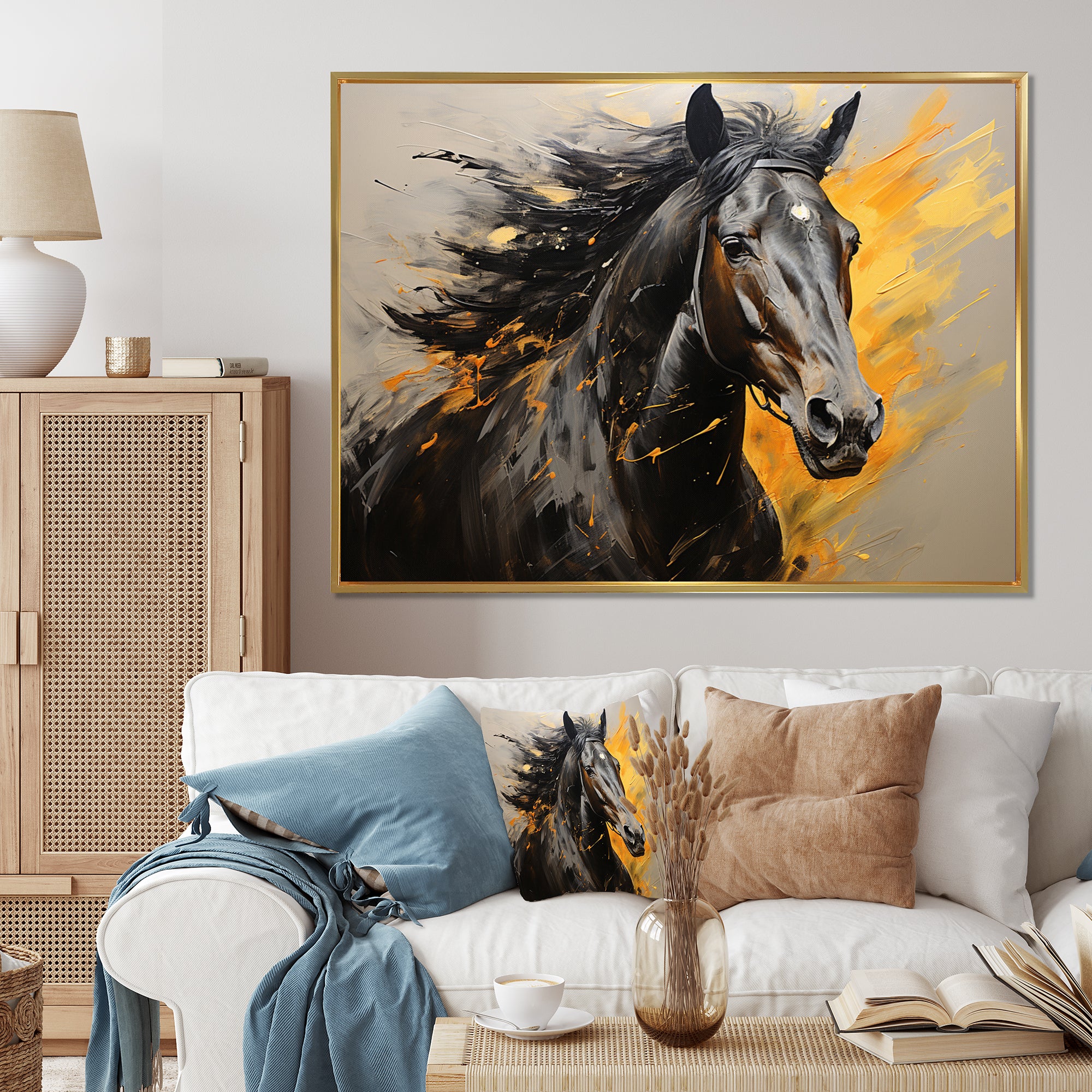 Yellow Black Horse Vibrant Yellow Equine - Yellow Horse Wall Art