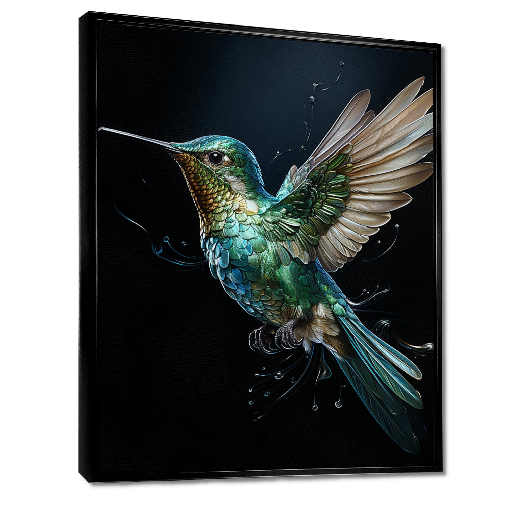 Teal Black Hummingbird Aerial Grace - Hummingbird Home Decor Art