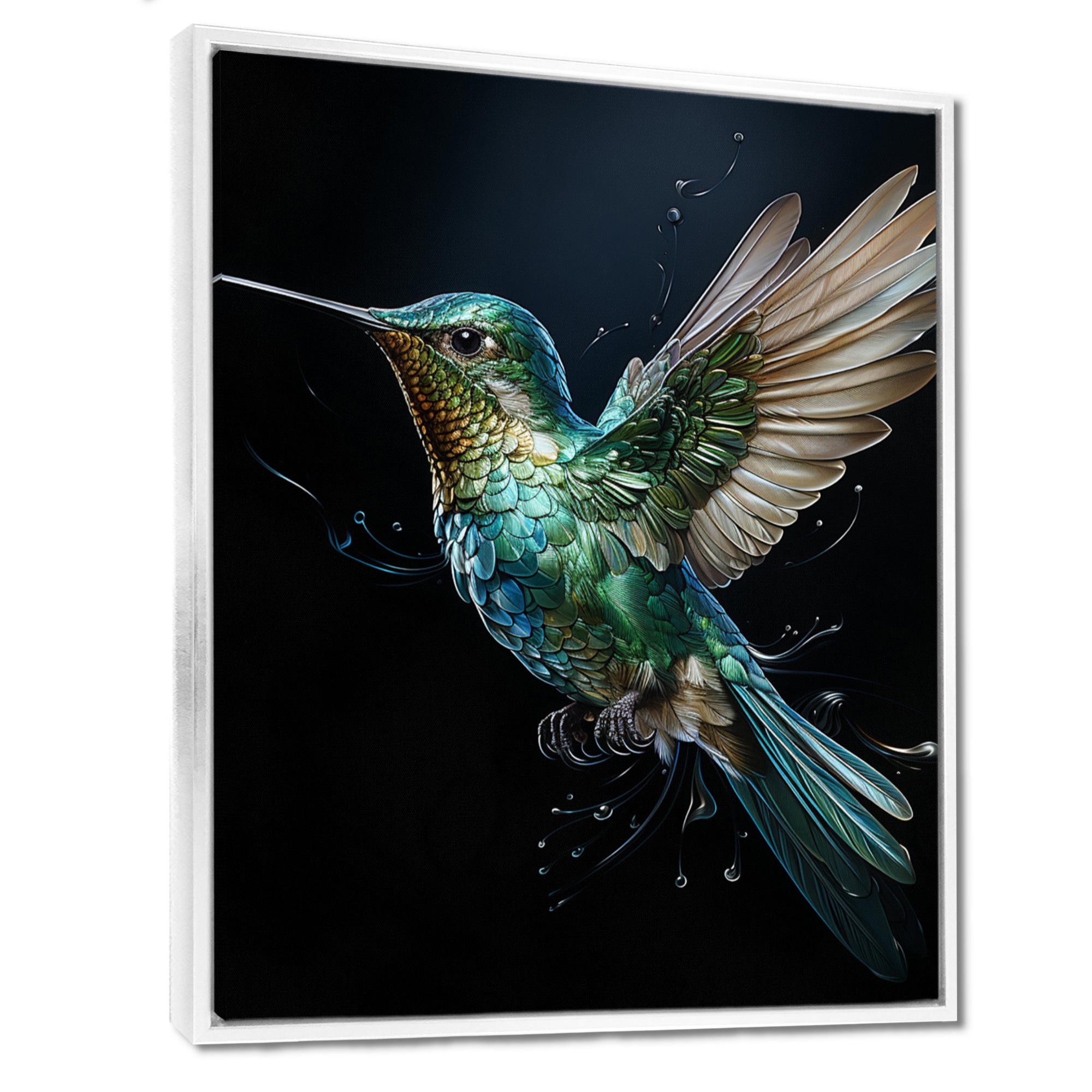 Teal Black Hummingbird Aerial Grace - Hummingbird Home Decor Art