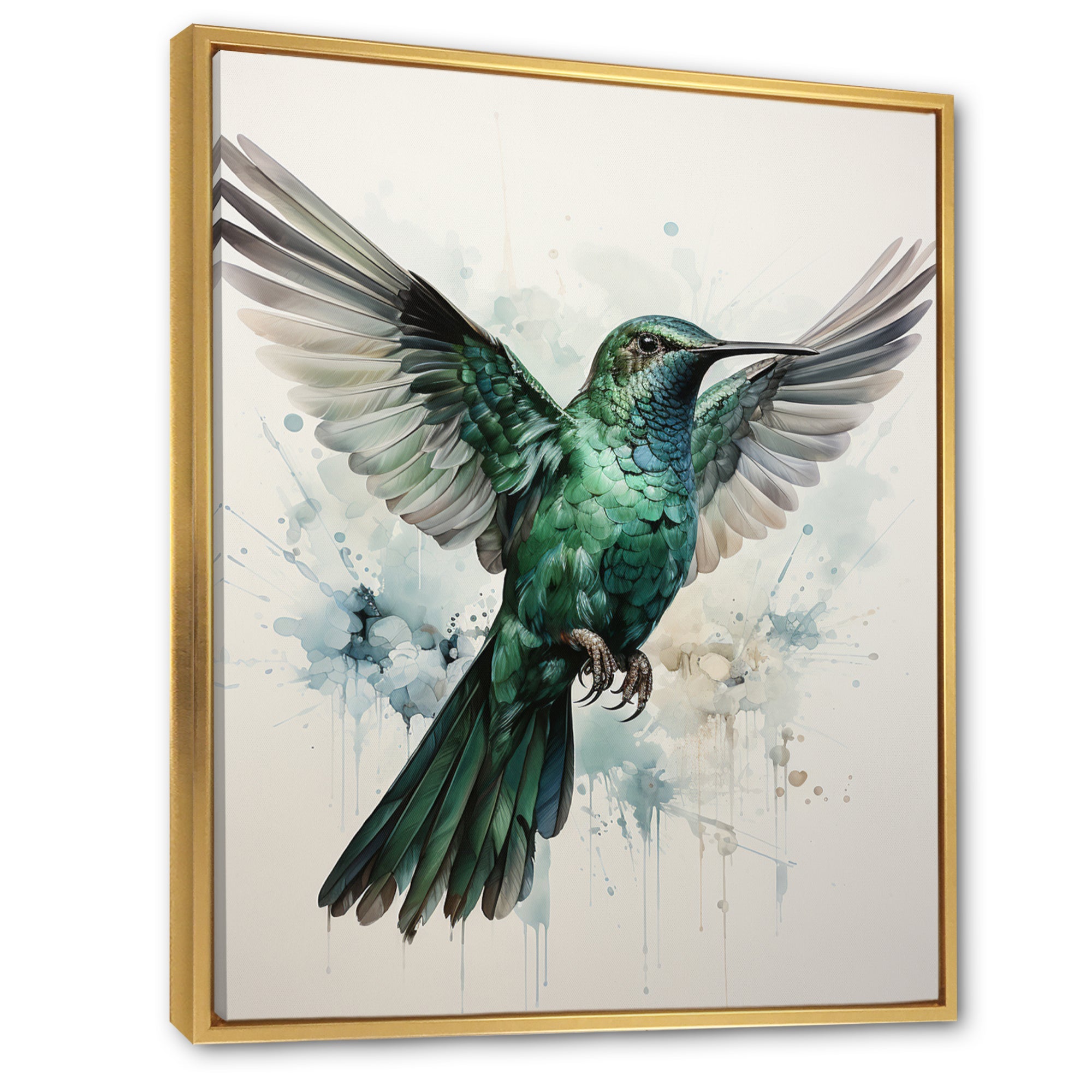 Teal Grey Hummingbird Enchanting Hum - Hummingbird Living Room Wall Art