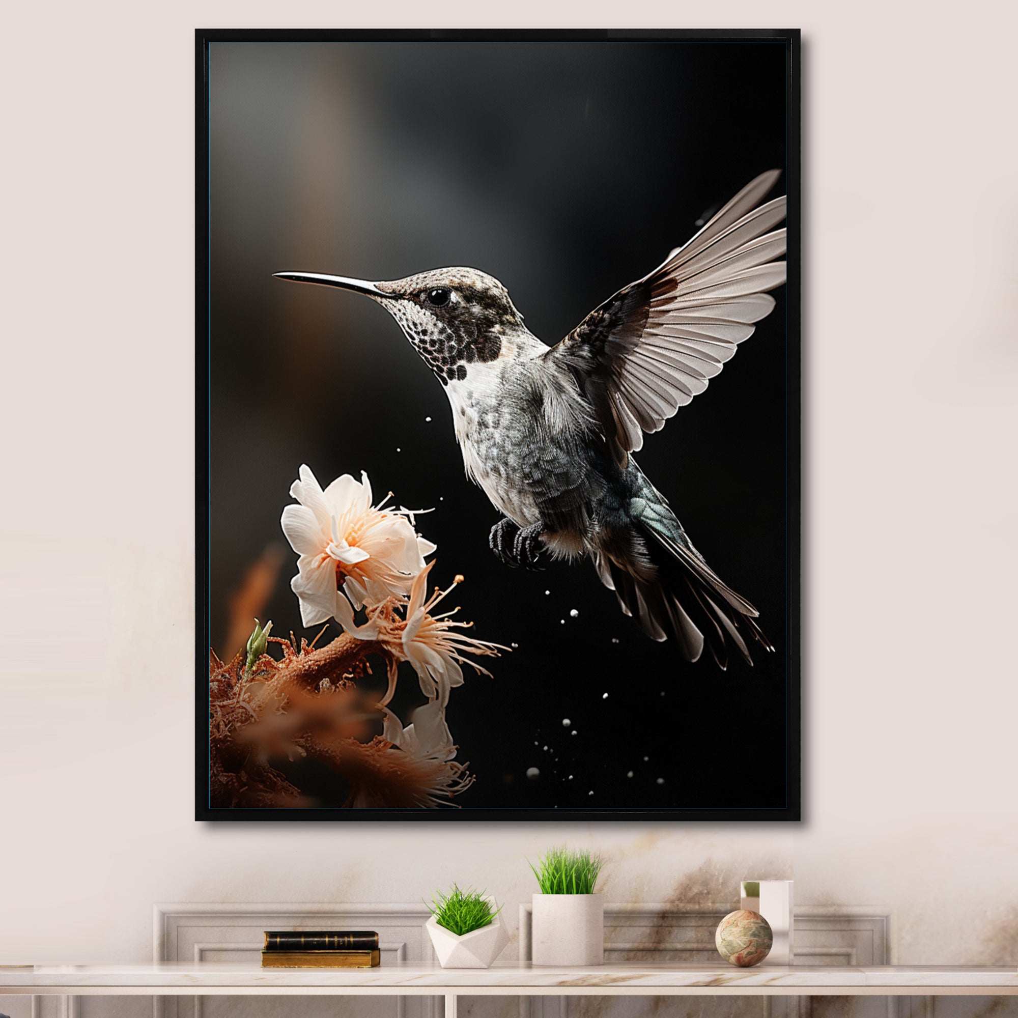 Black White Hummingbird Energetic - Hummingbird Wall Decor