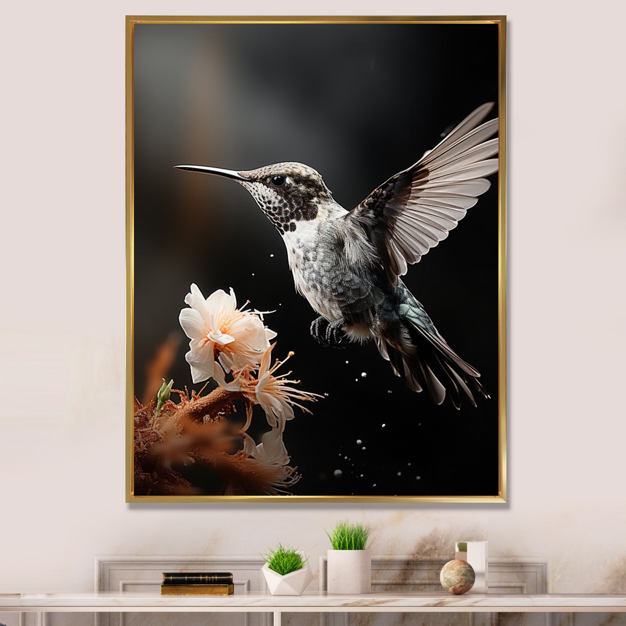 Black White Hummingbird Energetic - Hummingbird Wall Decor