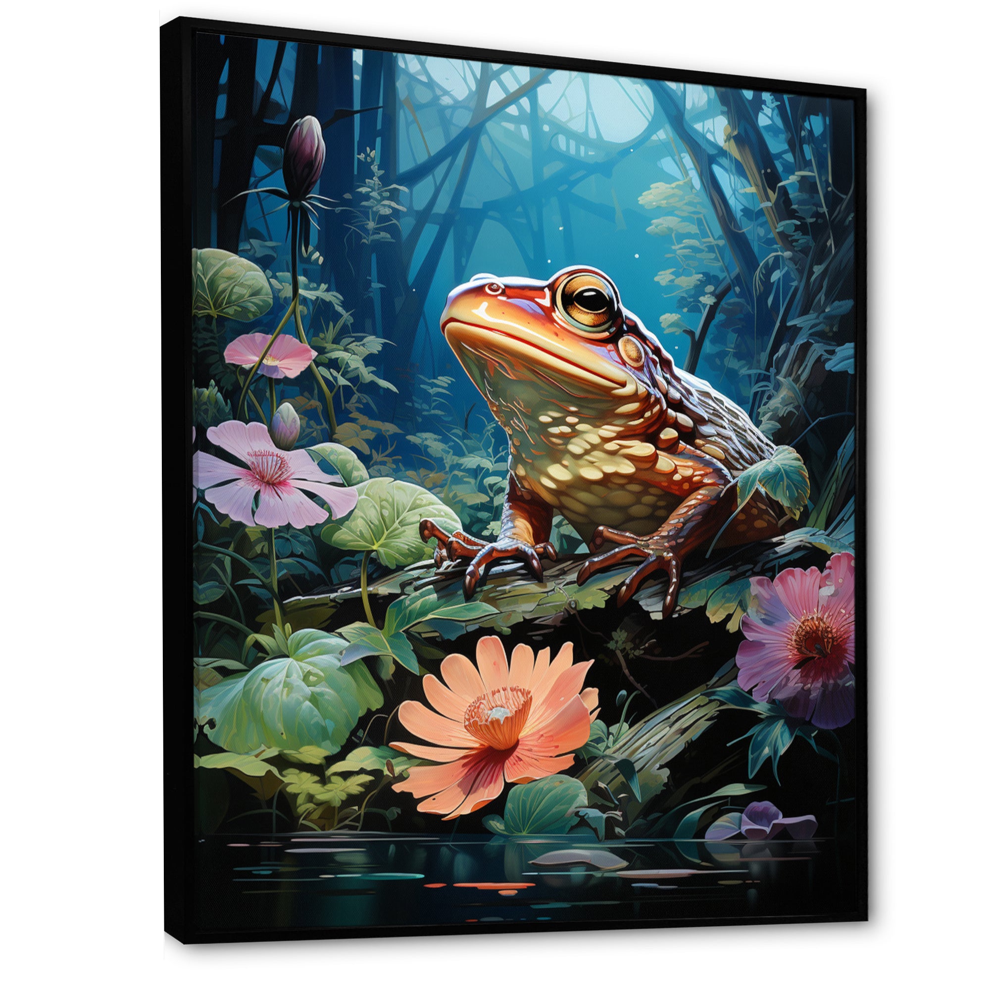 Japan Art Frog at Lotus Pond Reflection - Frog Wall Decor