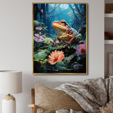 Japan Art Frog at Lotus Pond Reflection - Frog Wall Decor