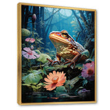 Japan Art Frog at Lotus Pond Reflection - Frog Wall Decor