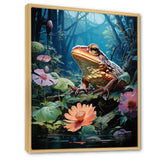 Japan Art Frog at Lotus Pond Reflection - Frog Wall Decor
