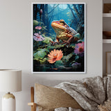 Japan Art Frog at Lotus Pond Reflection - Frog Wall Decor