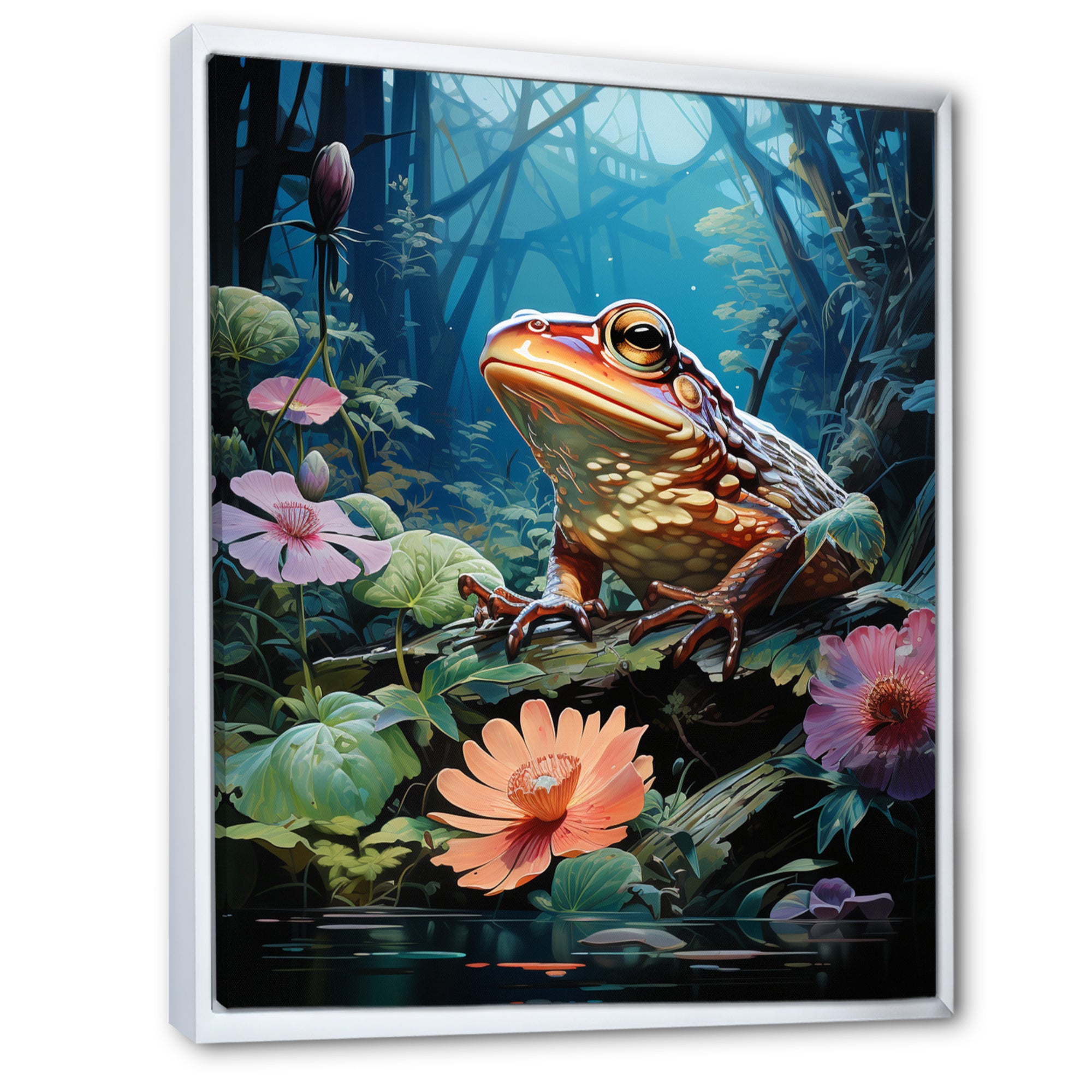 Japan Art Frog at Lotus Pond Reflection - Frog Wall Decor