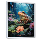 Japan Art Frog at Lotus Pond Reflection - Frog Wall Decor