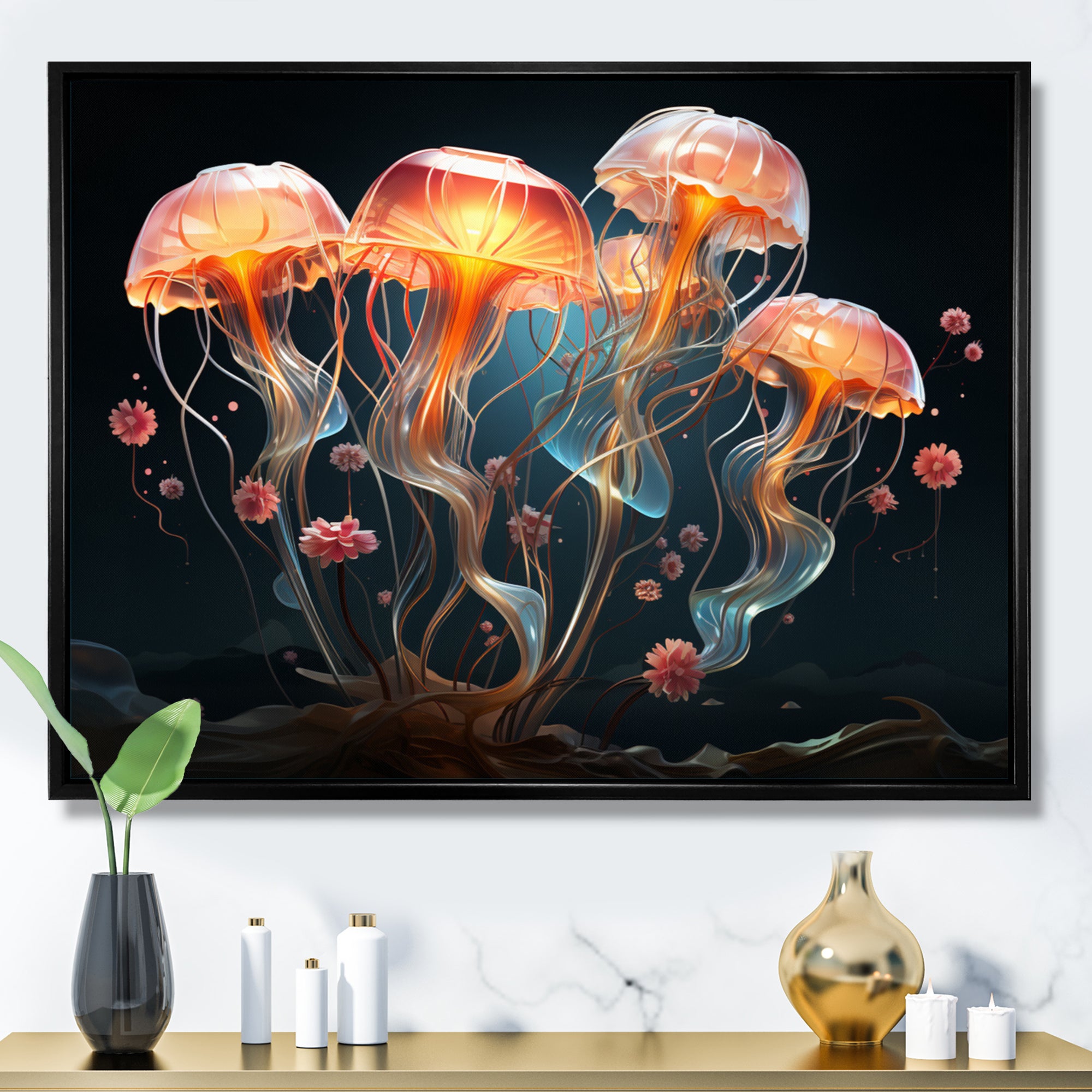 Jellyfish Luminescent Beauty Geometric - Peach Jellyfish Wall Art
