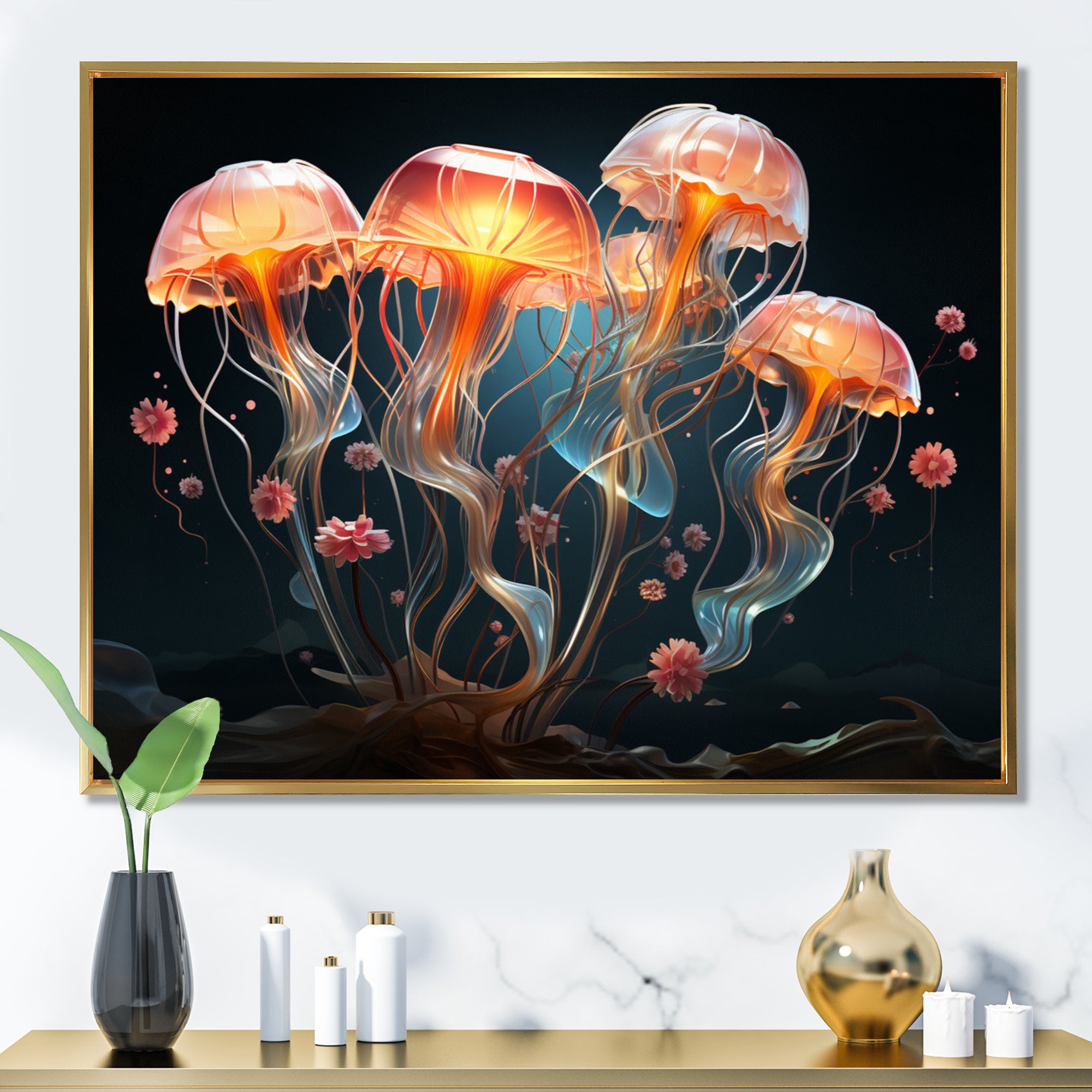 Jellyfish Luminescent Beauty Geometric - Peach Jellyfish Wall Art