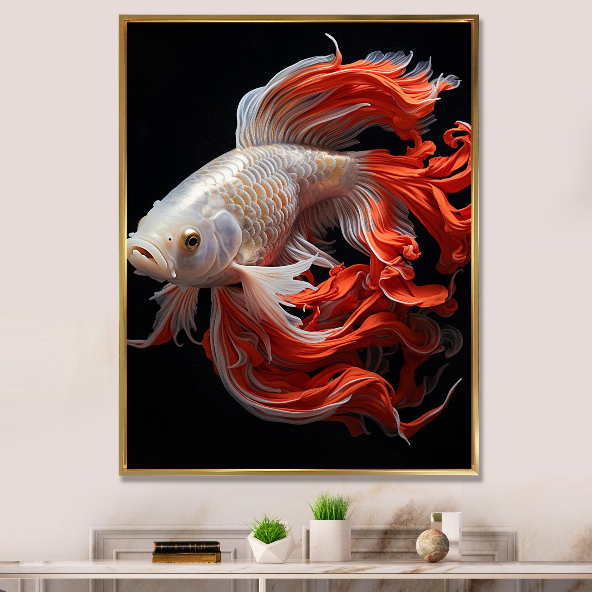 Coral Kois Fish Bold Contrasts - Koi's Fish Large Canvas Wall Art