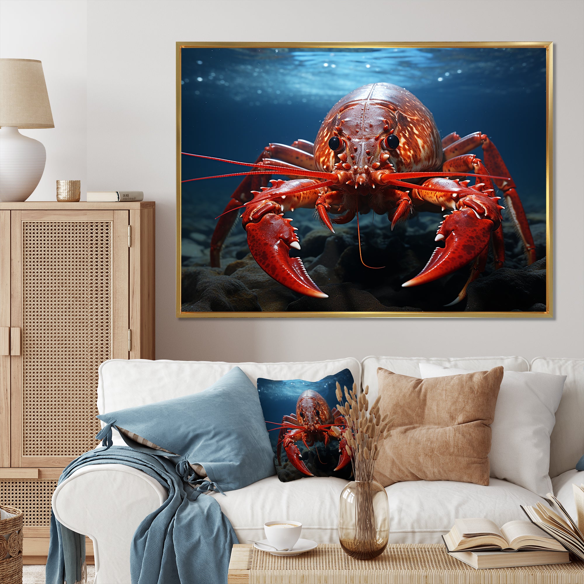 Coral Teal Lobster Grace - Coral Lobster Wall Art