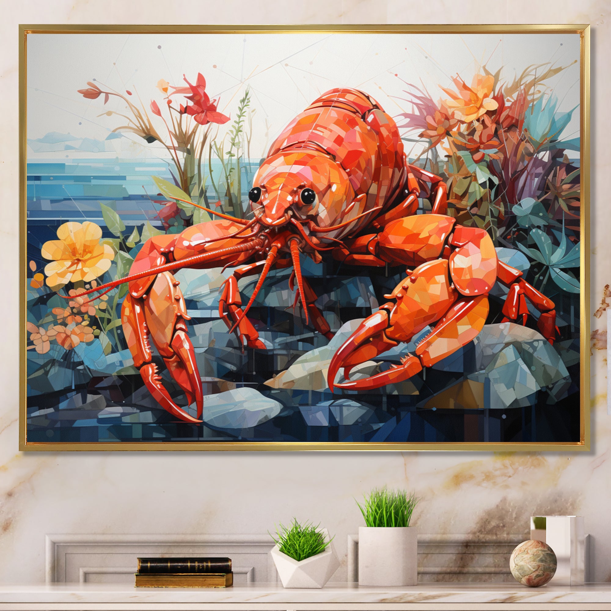 Coral Yellow Lobster Grace Geometric - Coral Lobster Wall Art