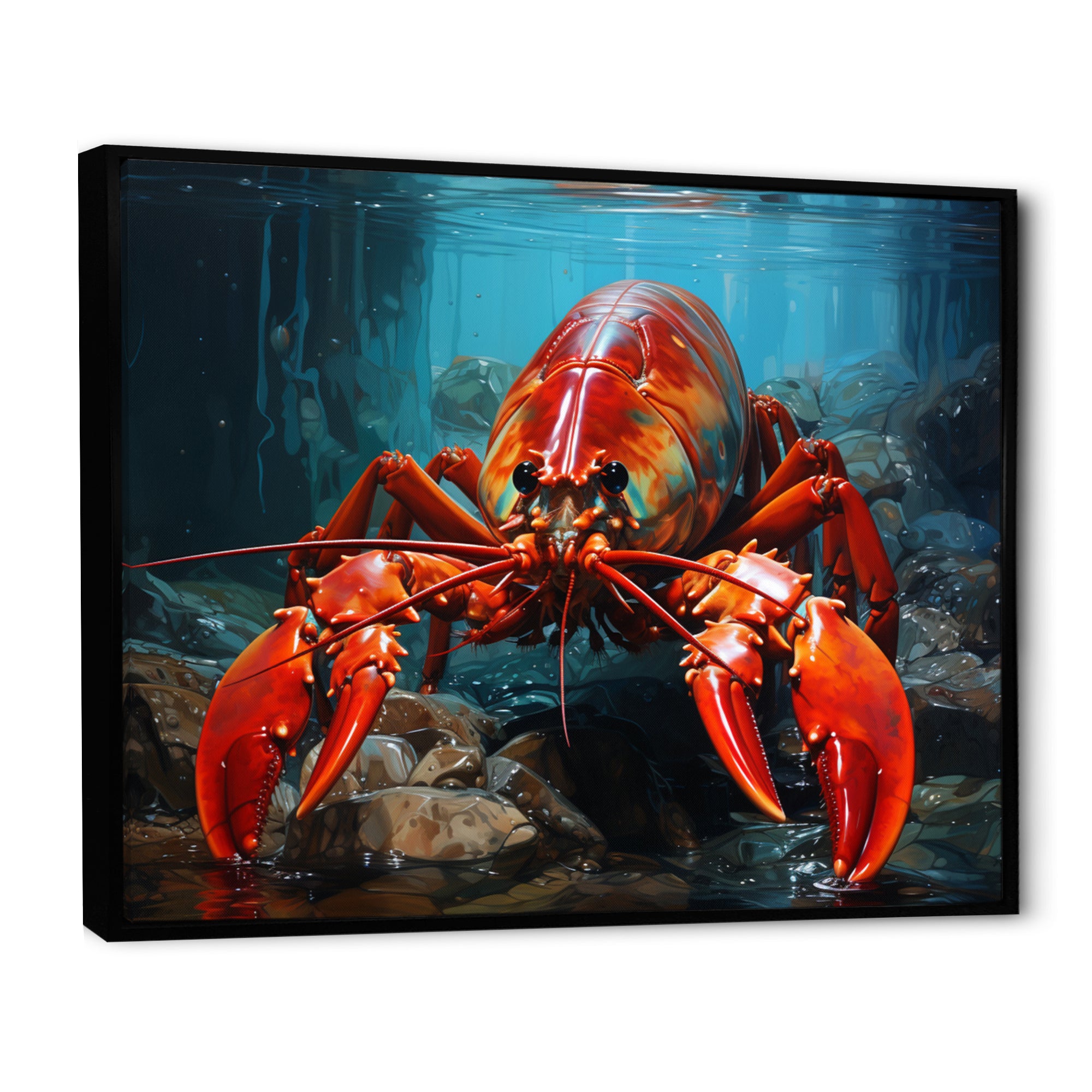 Red Lobster Under Warter - Lobster Framed Canvas Art