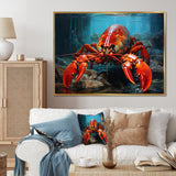 Red Lobster Under Warter - Lobster Framed Canvas Art