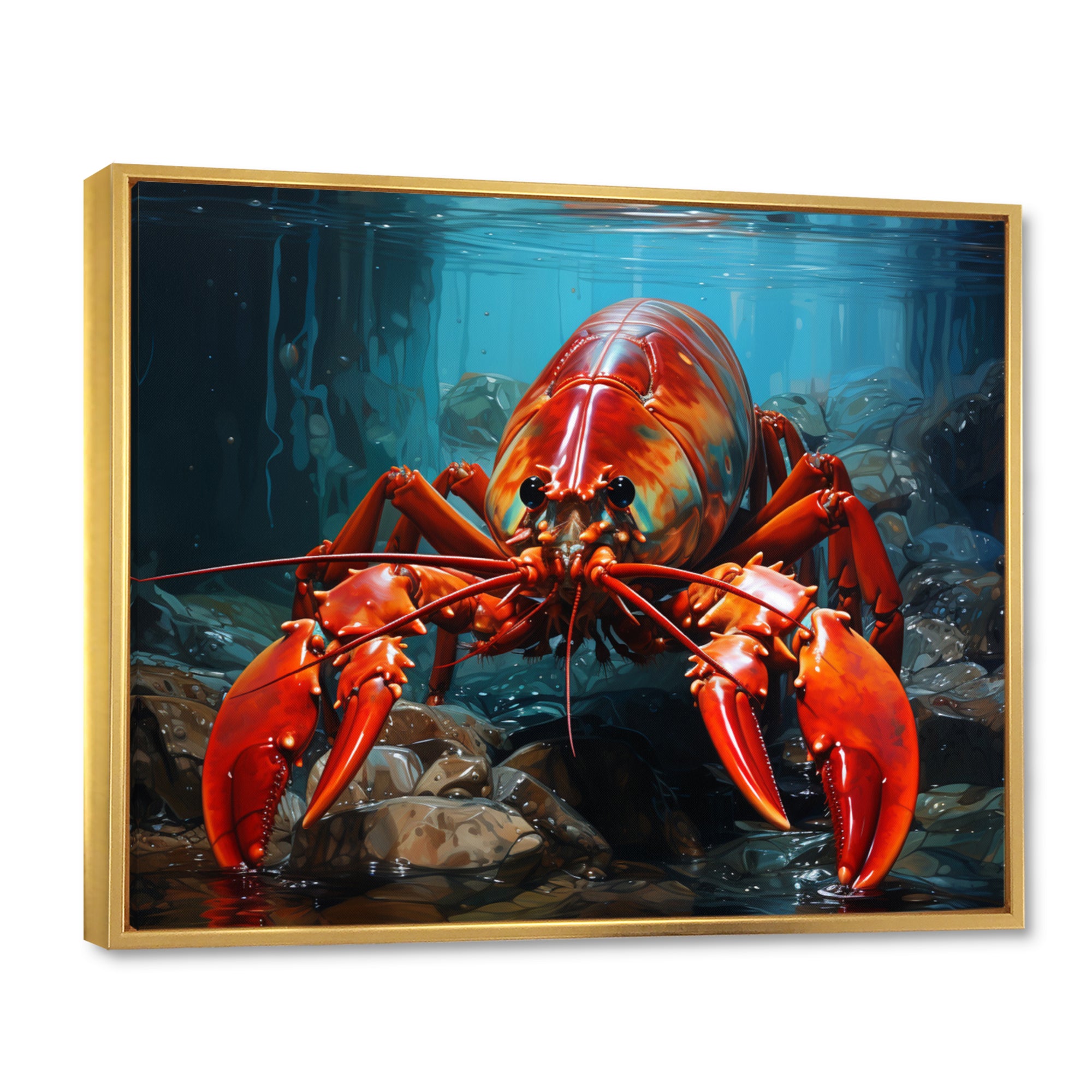 Red Lobster Under Warter - Lobster Framed Canvas Art