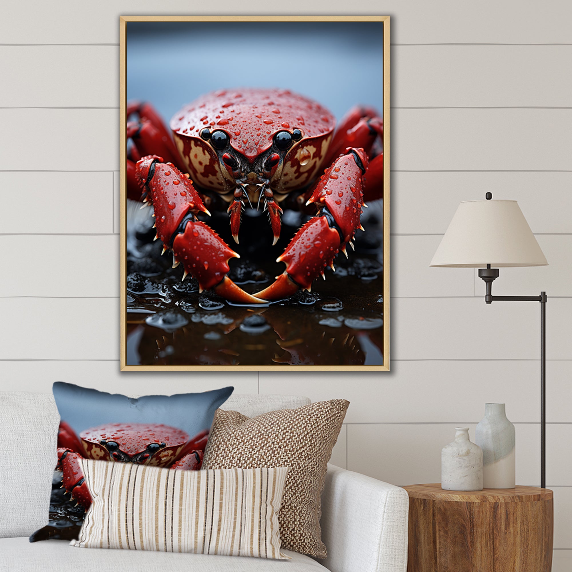 Coral Grey Lobster Portrait Vibrant - Lobster Living Room Wall Art