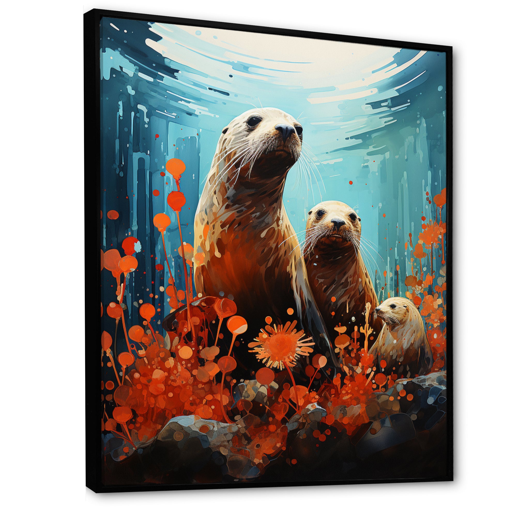 Teal Orange Marine Animals Curious Sea - Marine Animals Canvas Wall Art