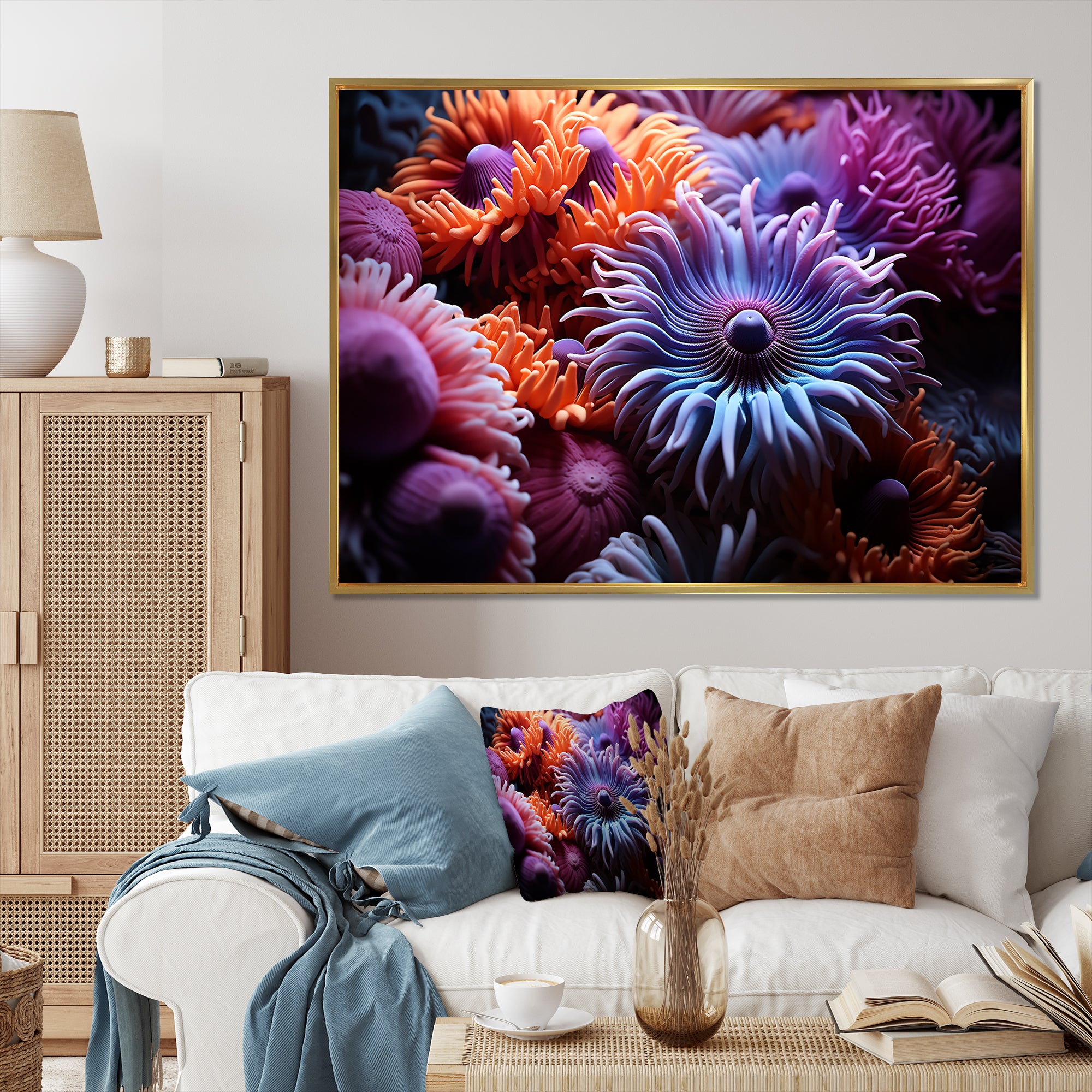 Purple Coral Marine Animals Harmony - Marine Animals Framed Canvas Art