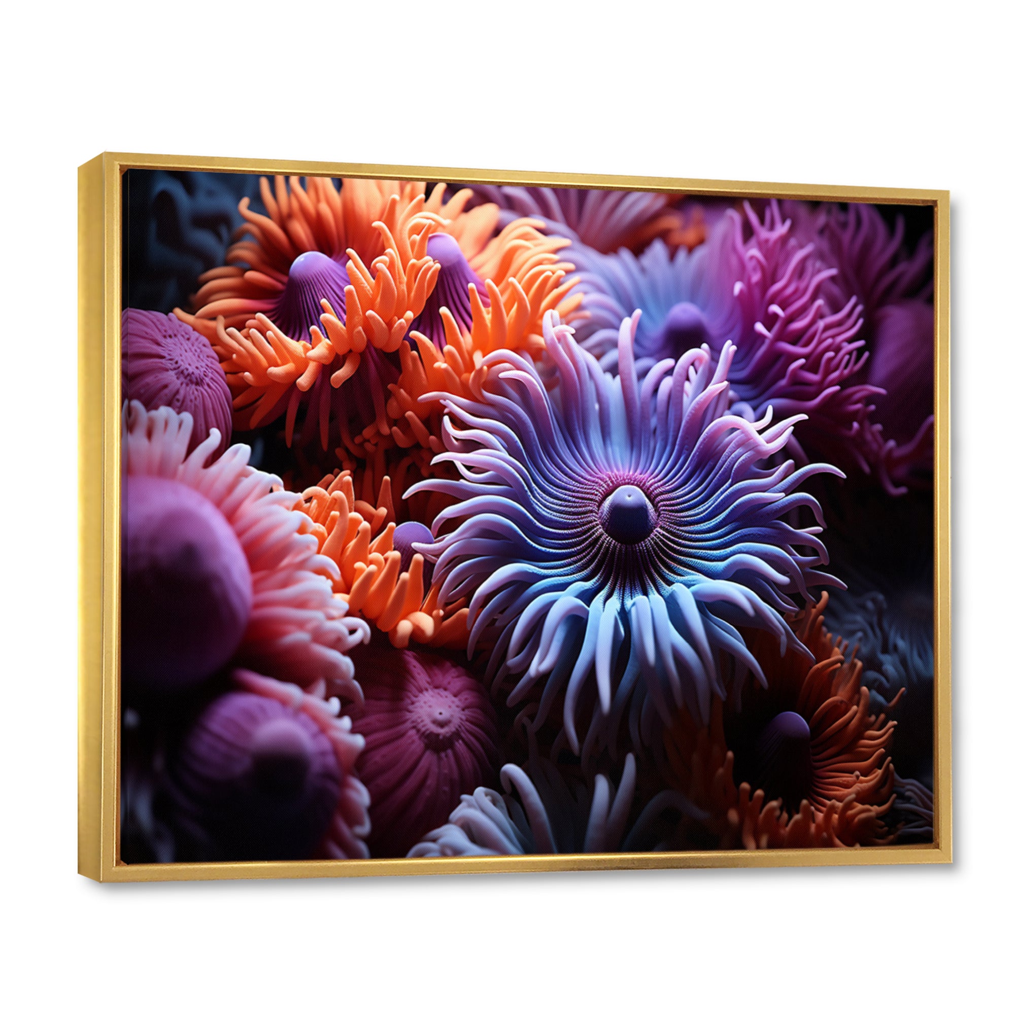 Purple Coral Marine Animals Harmony - Marine Animals Framed Canvas Art
